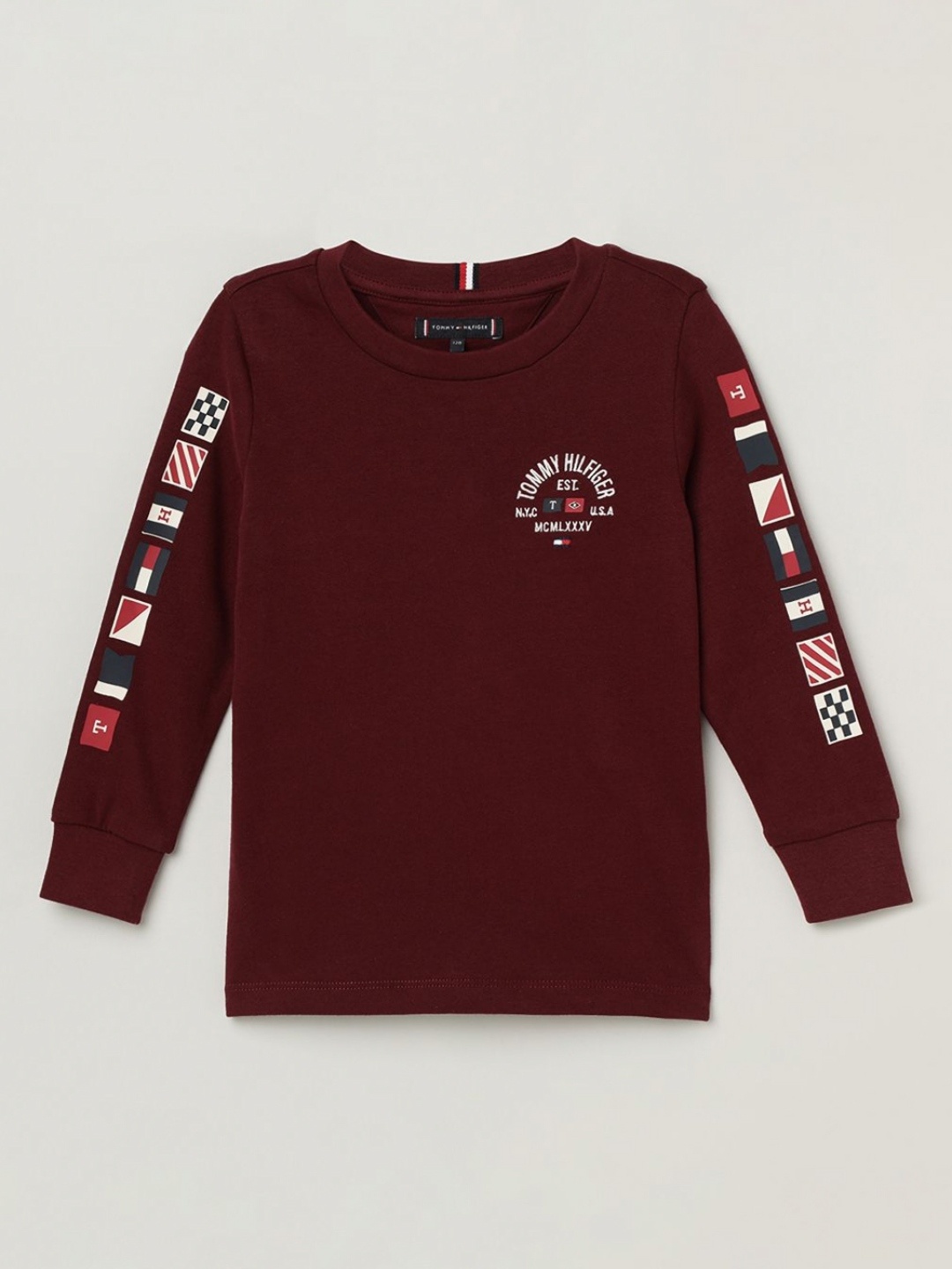 

Tommy Hilfiger Boys Brand Logo Printed Round Neck Cotton T-shirt, Red