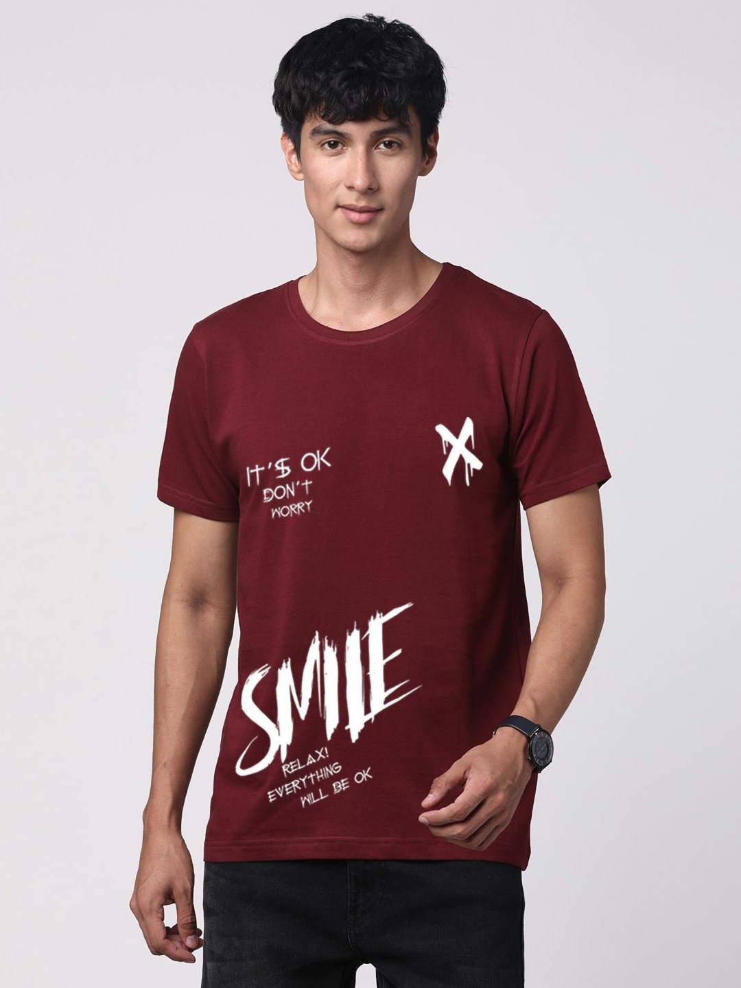 

ADRO Men Graphic Printed Round Neck Cotton T-shirt, Maroon