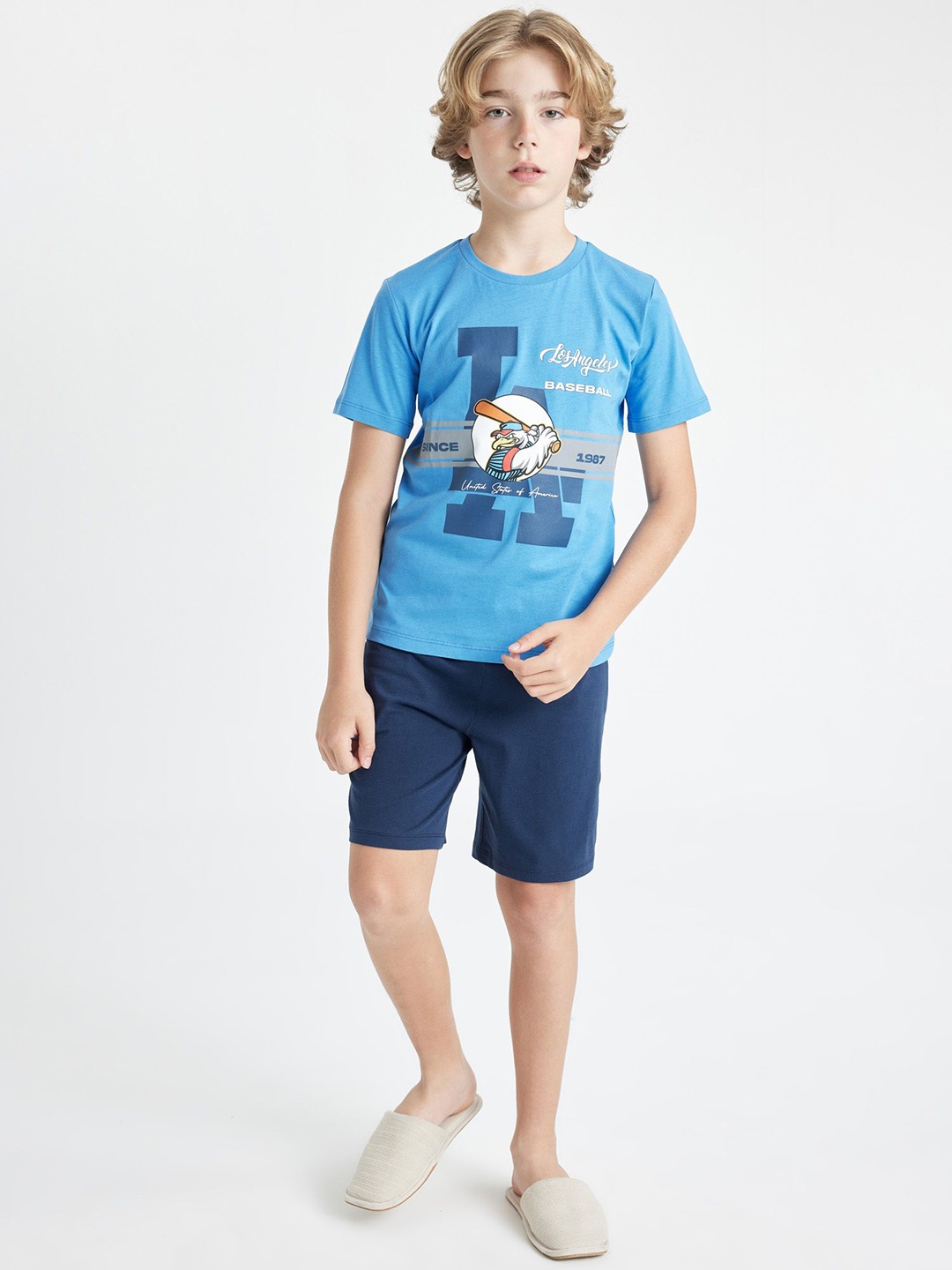 

DeFacto Boys Printed Pure Cotton Night suit, Blue