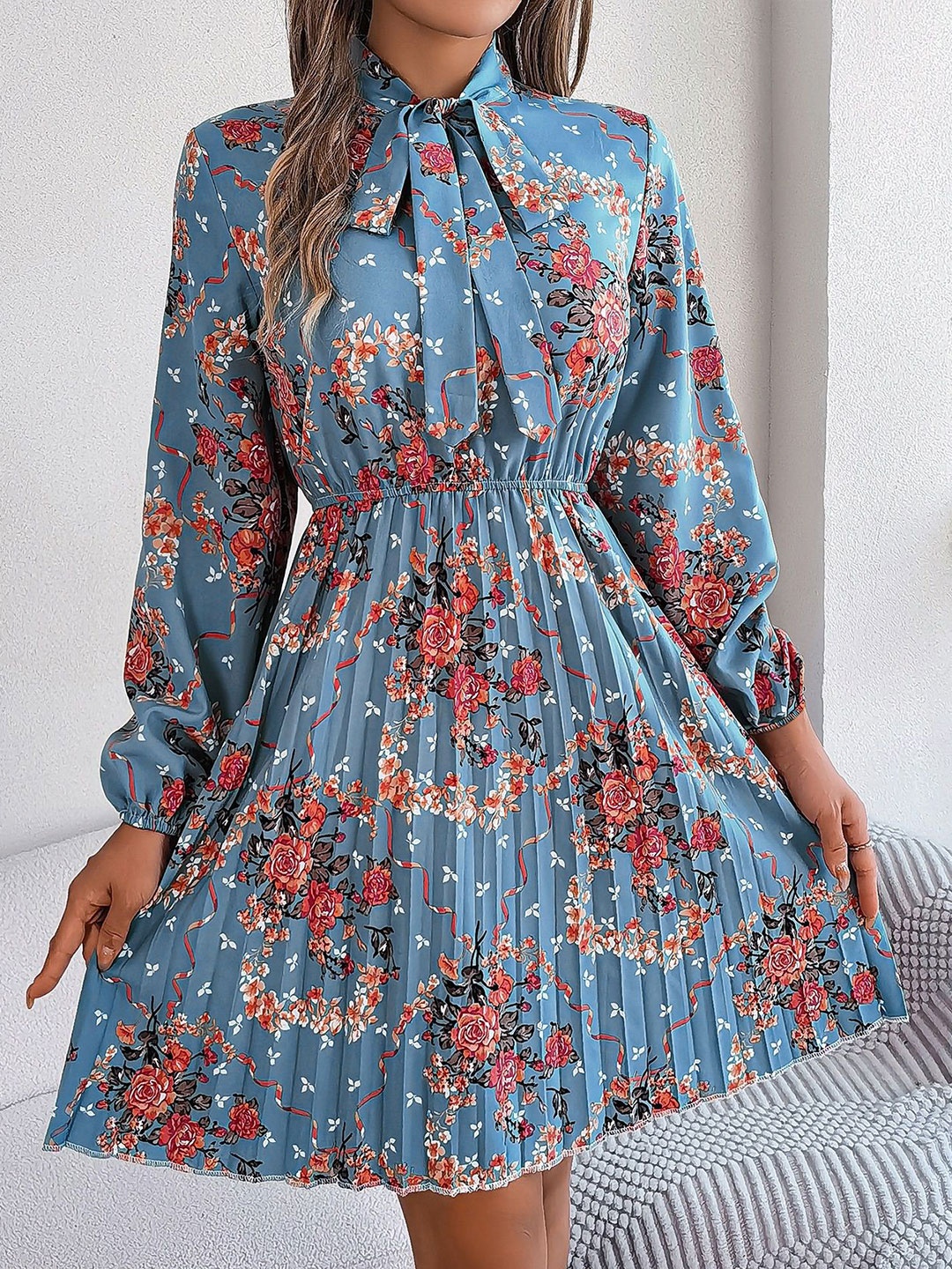 

HERE&NOW Floral Print Shirt Midi Dress, Blue