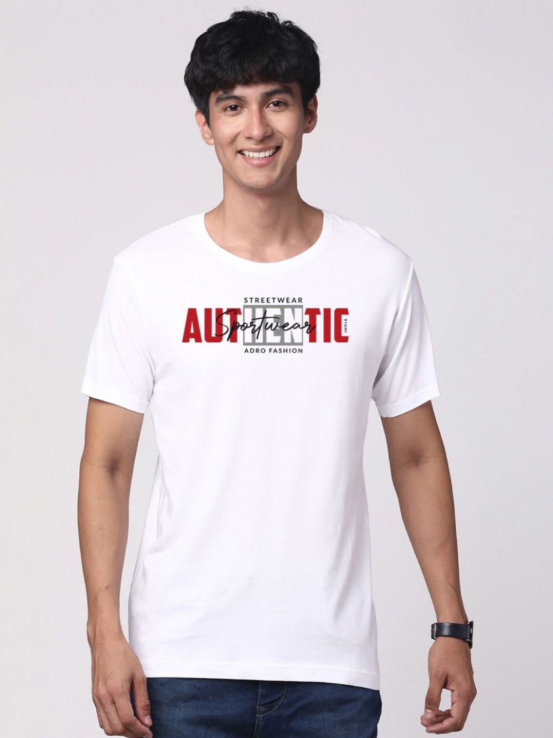 

ADRO Men Graphic Printed Round Neck Cotton T-shirt, White