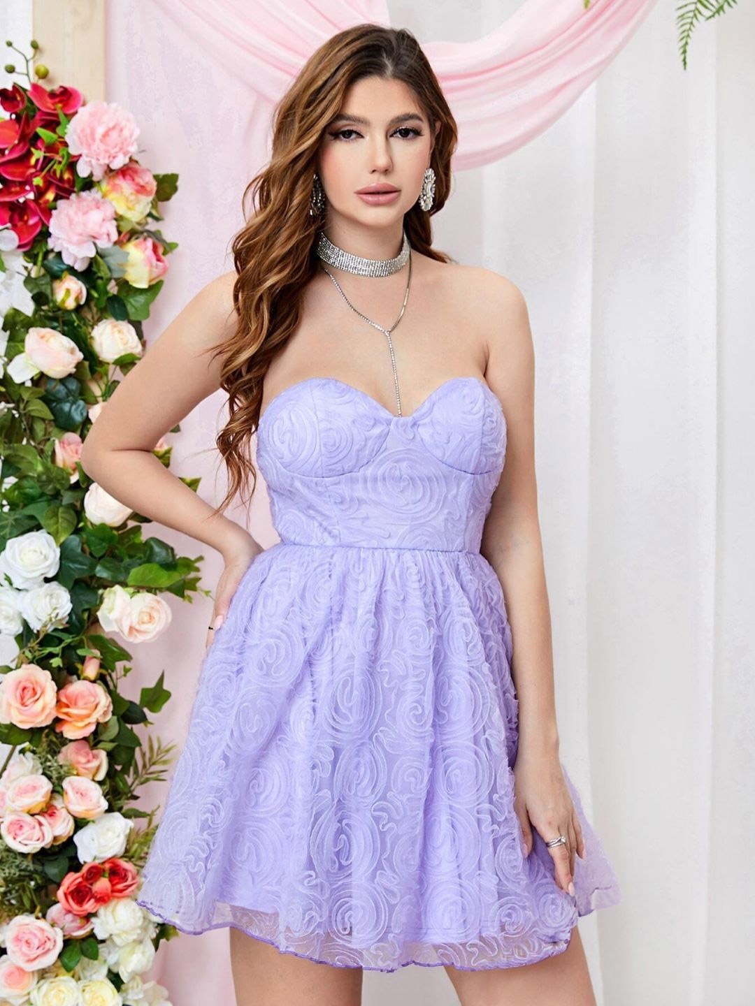 

KPOP Sweetheart Neck Solid Sleeveless Polyester A-Line Dress, Purple