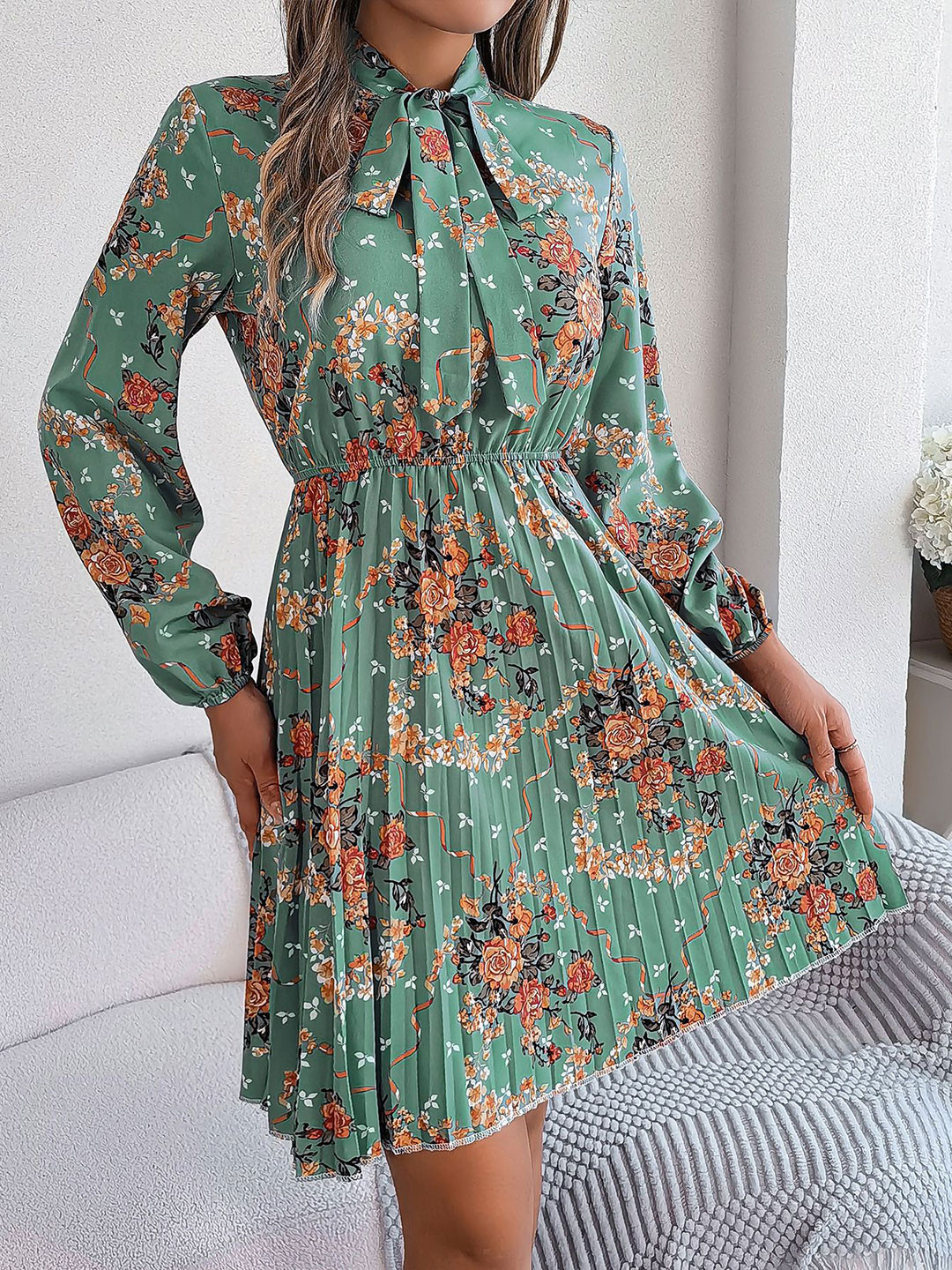 

HERE&NOW Women Print Fit and Flare Dress, Green