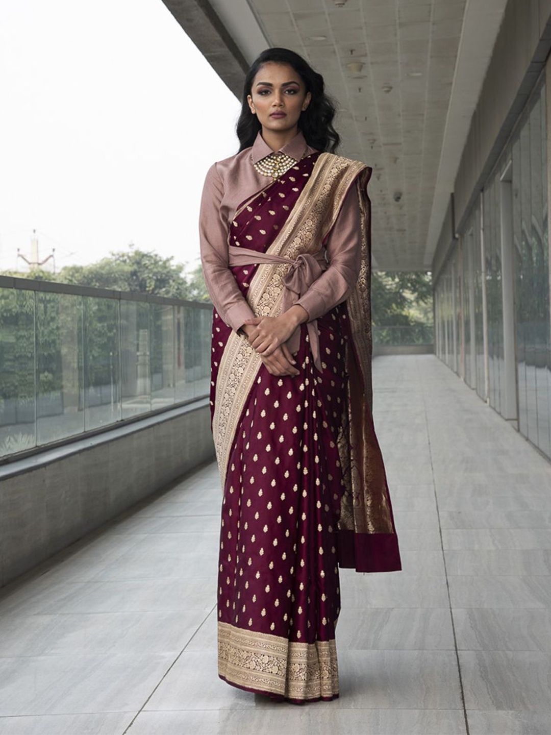 

Neha Tarun Woven Design Zari Pure Silk Saree, Maroon