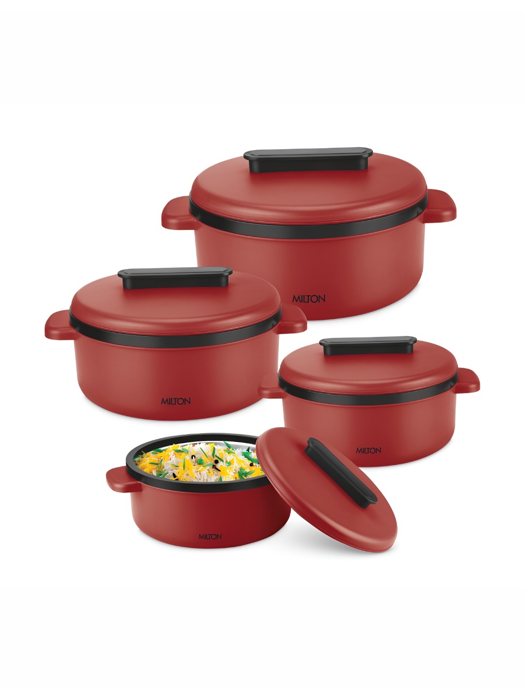 

Milton Micronova Jr. Red 4 Pieces Stainless Steel Microwave Safe Thermal Casserole