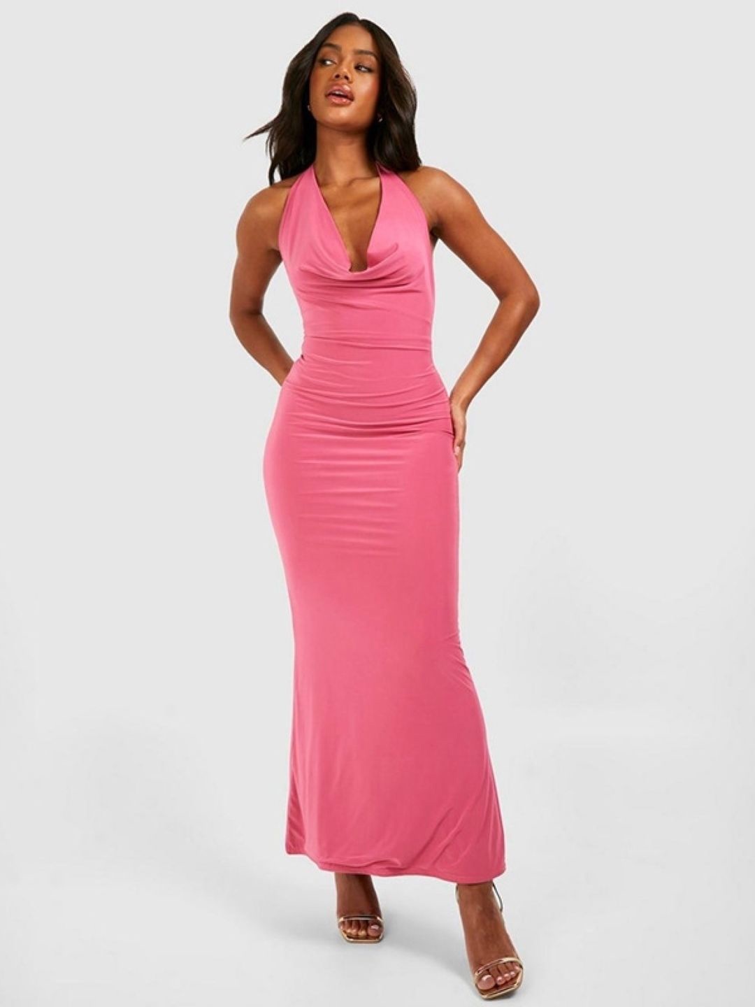 

KPOP Women Solid Bodycon Maxi Dress, Pink