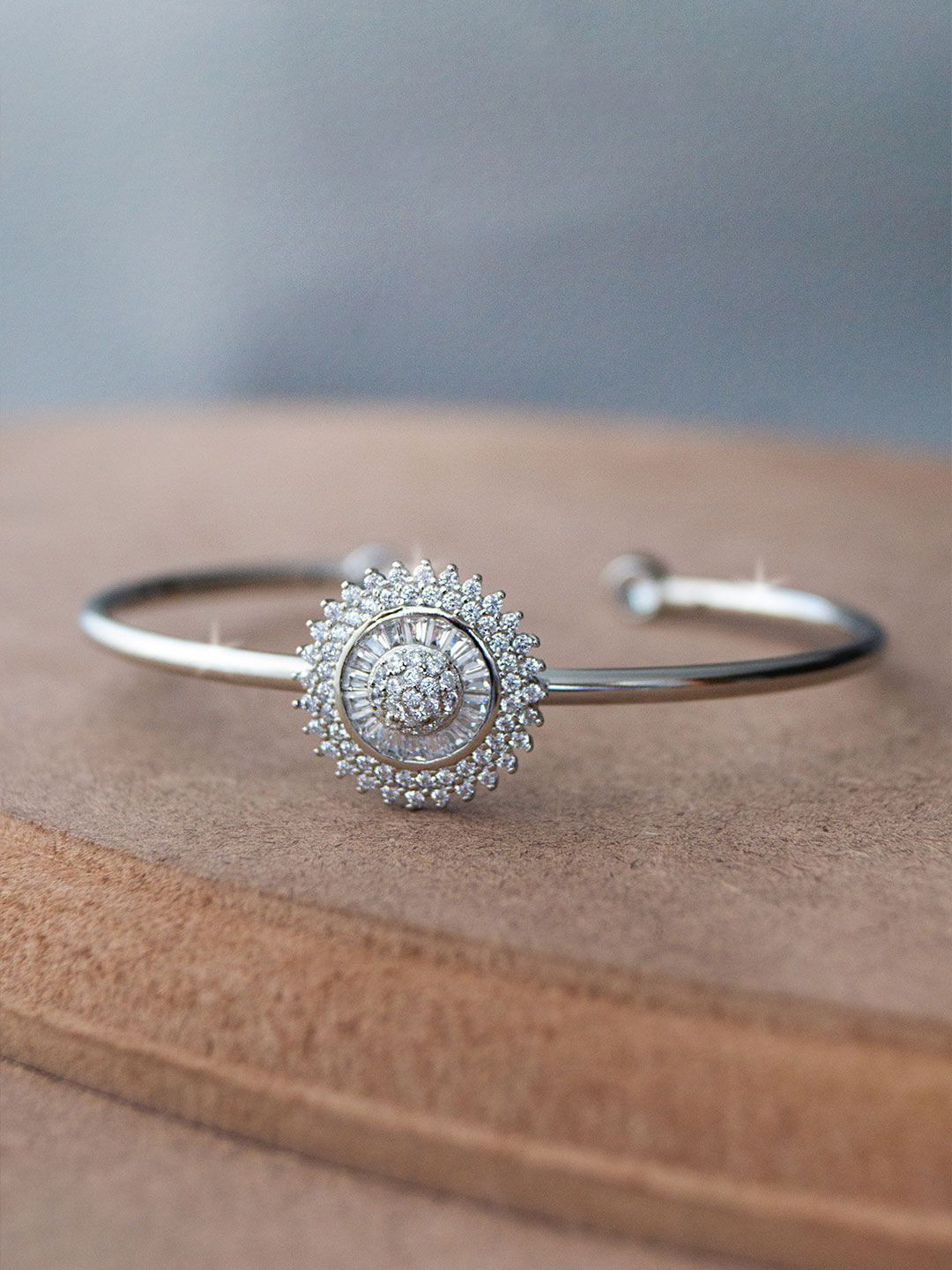 

MANNASH Sterling Silver Cubic Zirconia Rhodium-Plated Wraparound Bracelet