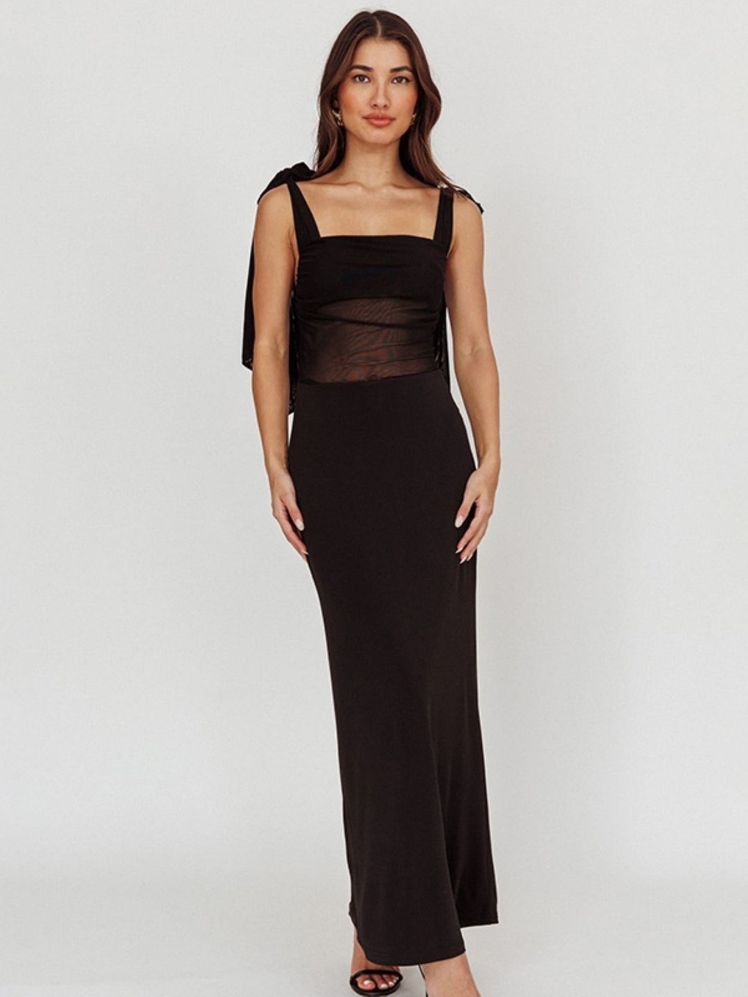

KPOP Women Shoulder Straps Bodycon Maxi Dress, Black