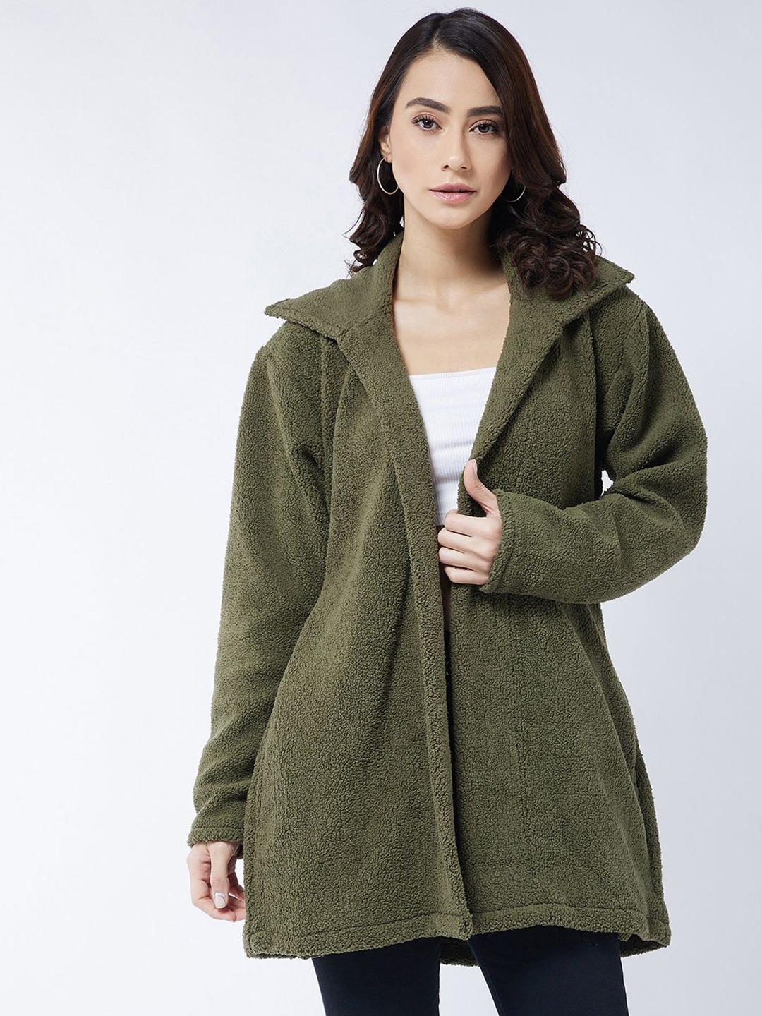 

PIVL Open Front Longline Shrug, Olive