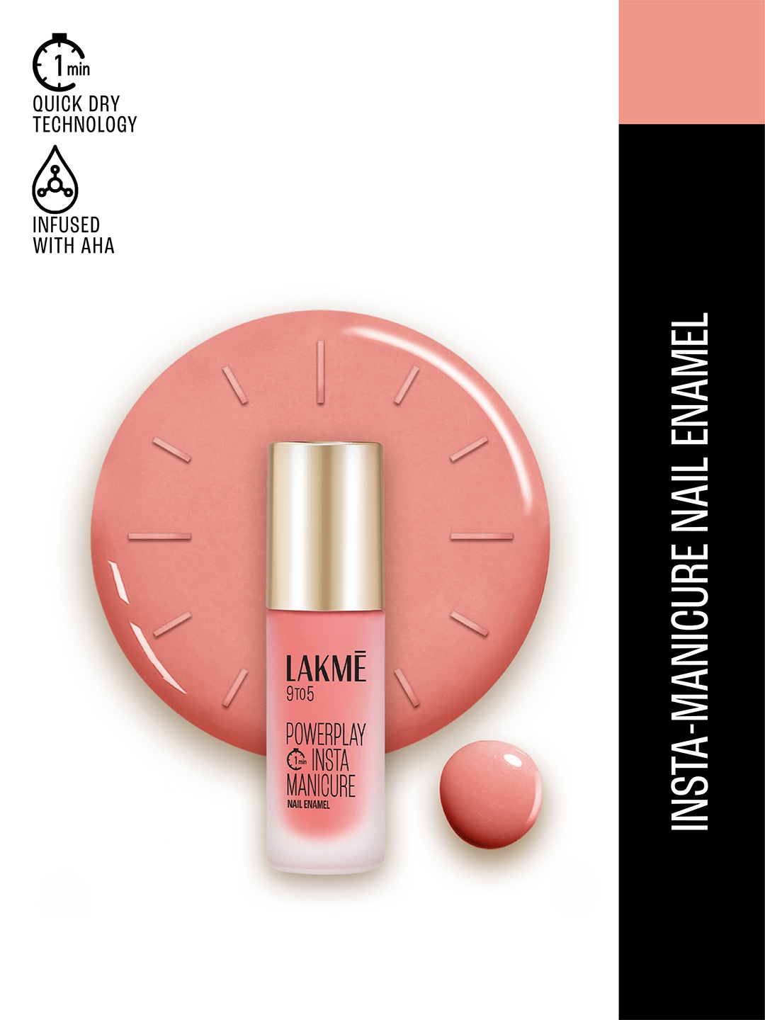 

Lakme 9to5 Powerplay Insta-Manicure Quick Dry Technology Nail Enamel 6ml - Pink Sorbet