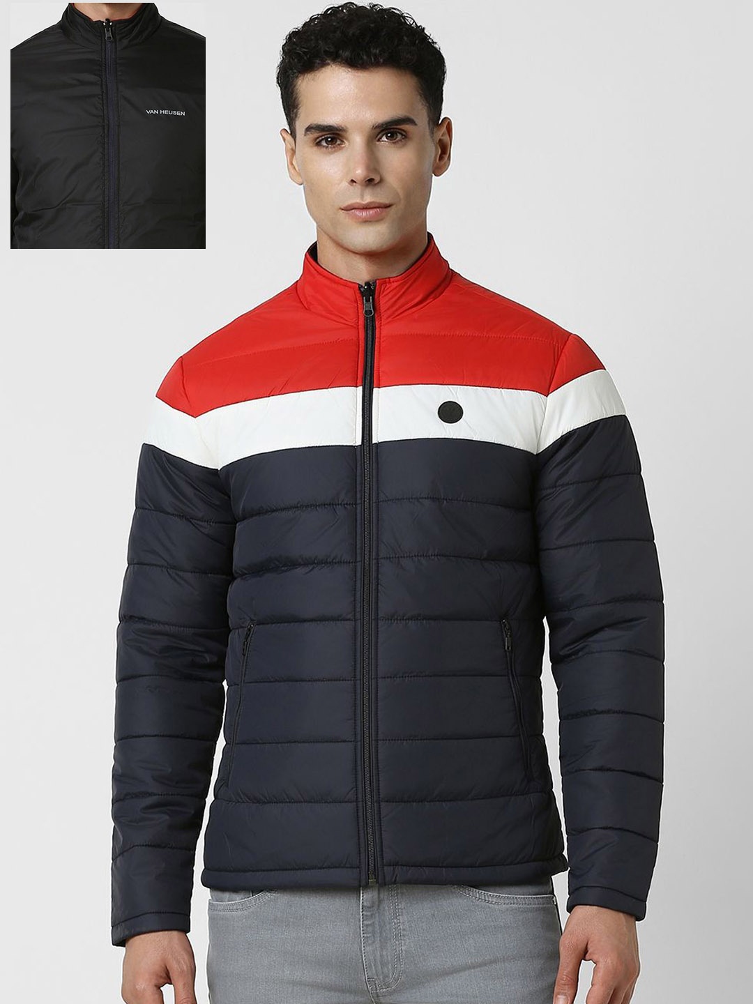 

Van Heusen Sport Men Colourblocked Reversible Puffer Jacket, Navy blue