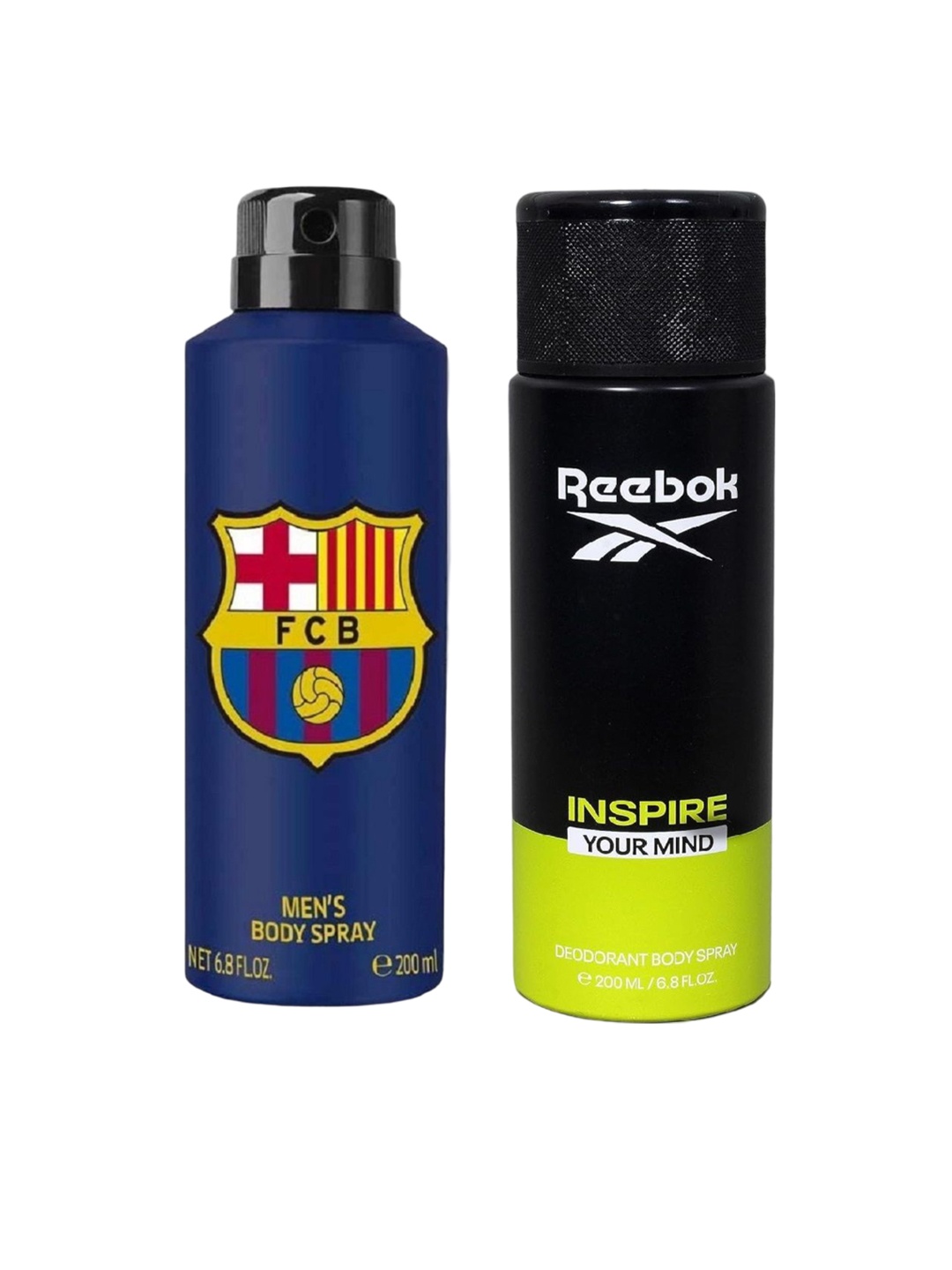 

FC Barcelona Set Of 2 Black & Reebok Inspire Your Mind Deodorant - 200ml Each, Transparent