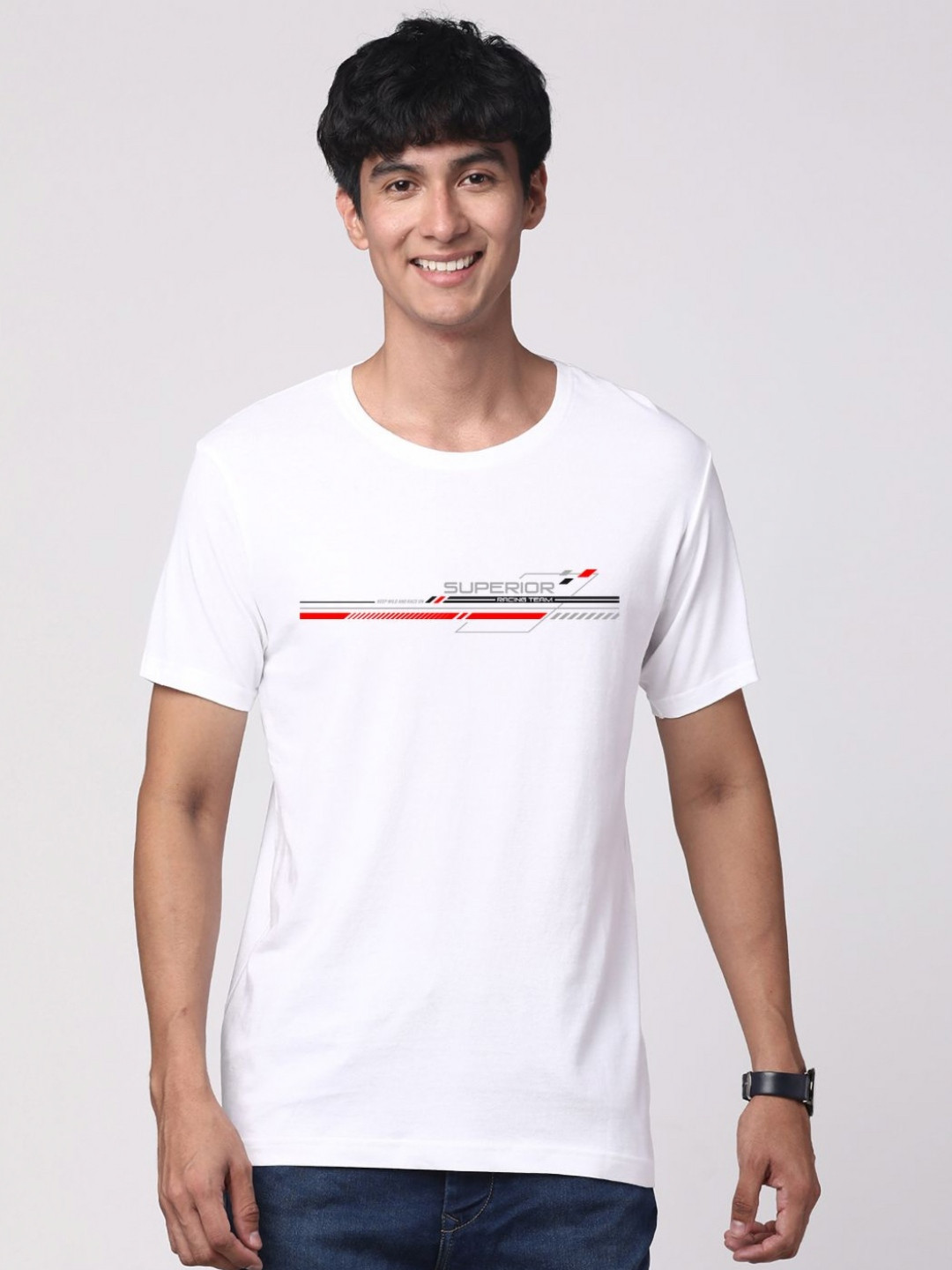 

ADRO Men Graphic Printed Round Neck Cotton T-shirt, White