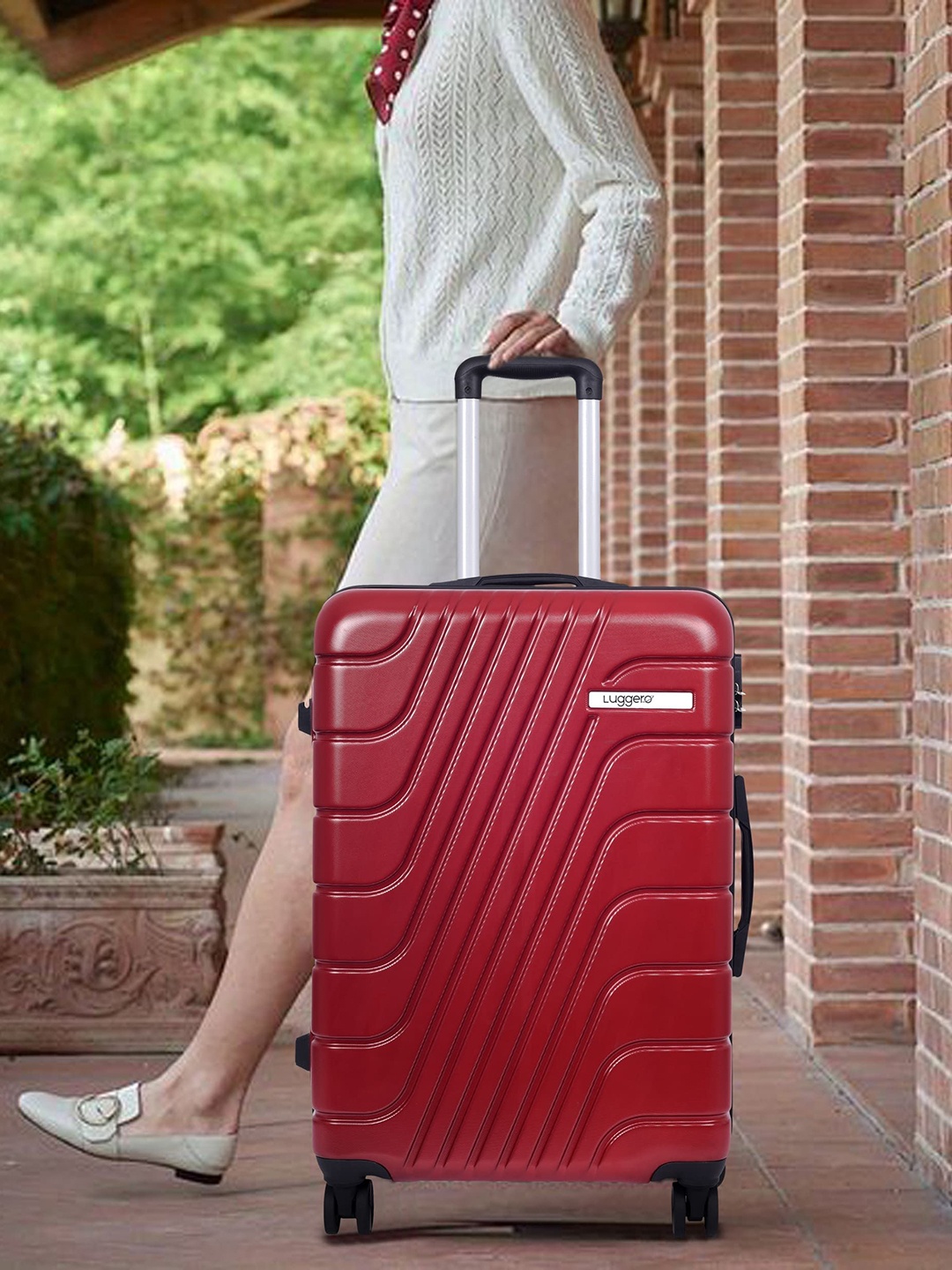 

Luggero 360-Degree Rotation Textured Hard-Sided Medium Trolley Bag, Red