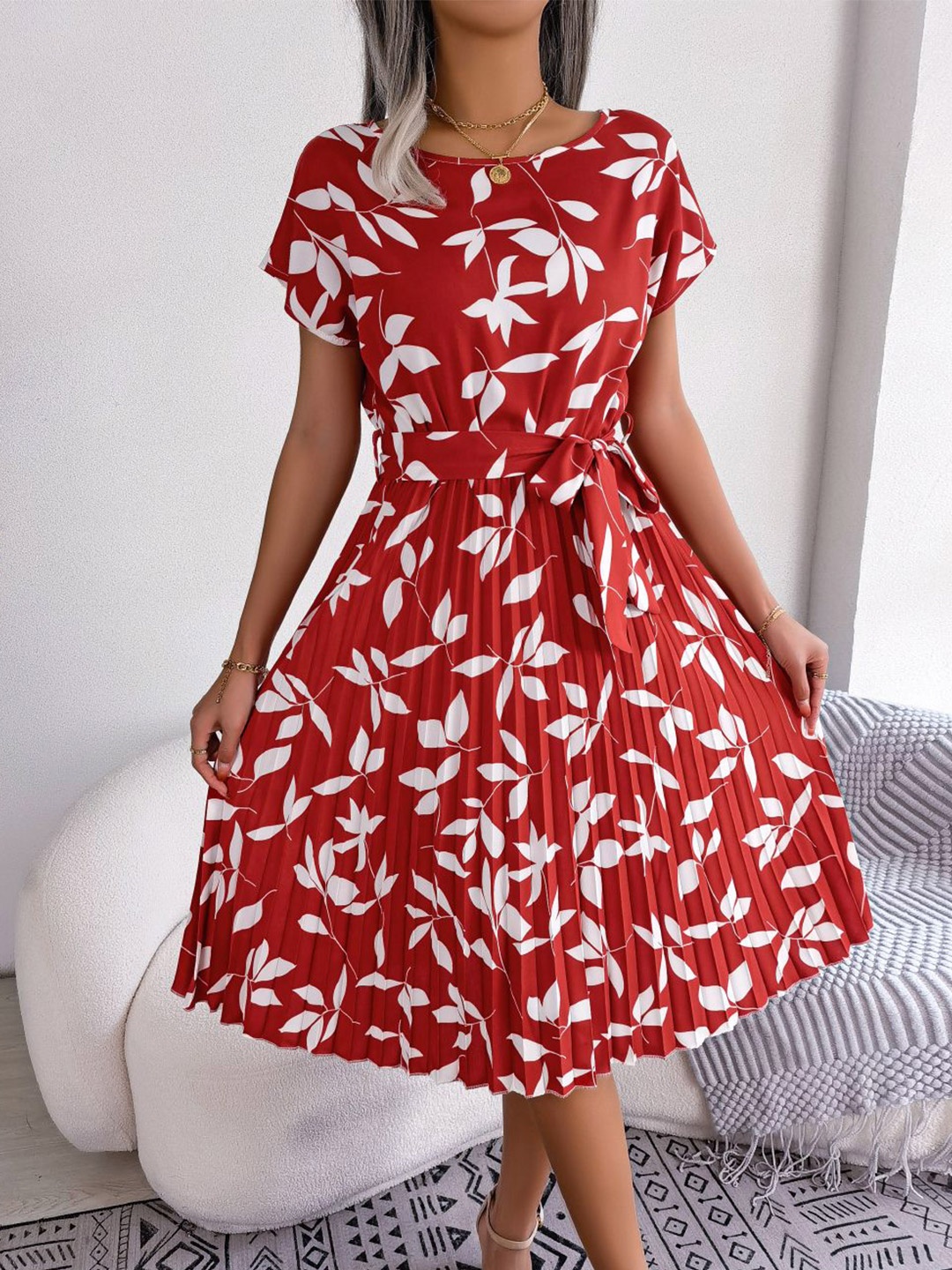

HERE&NOW Floral Print Fit & Flare Dress, Red