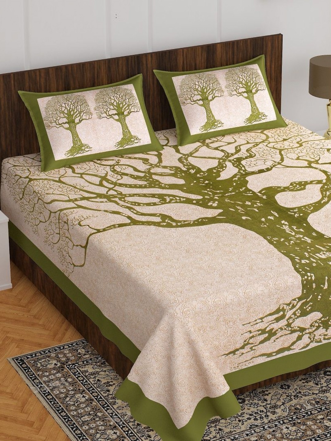 

AYAT COLLECTION Green Tree Printed Pure Cotton 144 TC Queen Bedsheet & 2 Pillow Covers