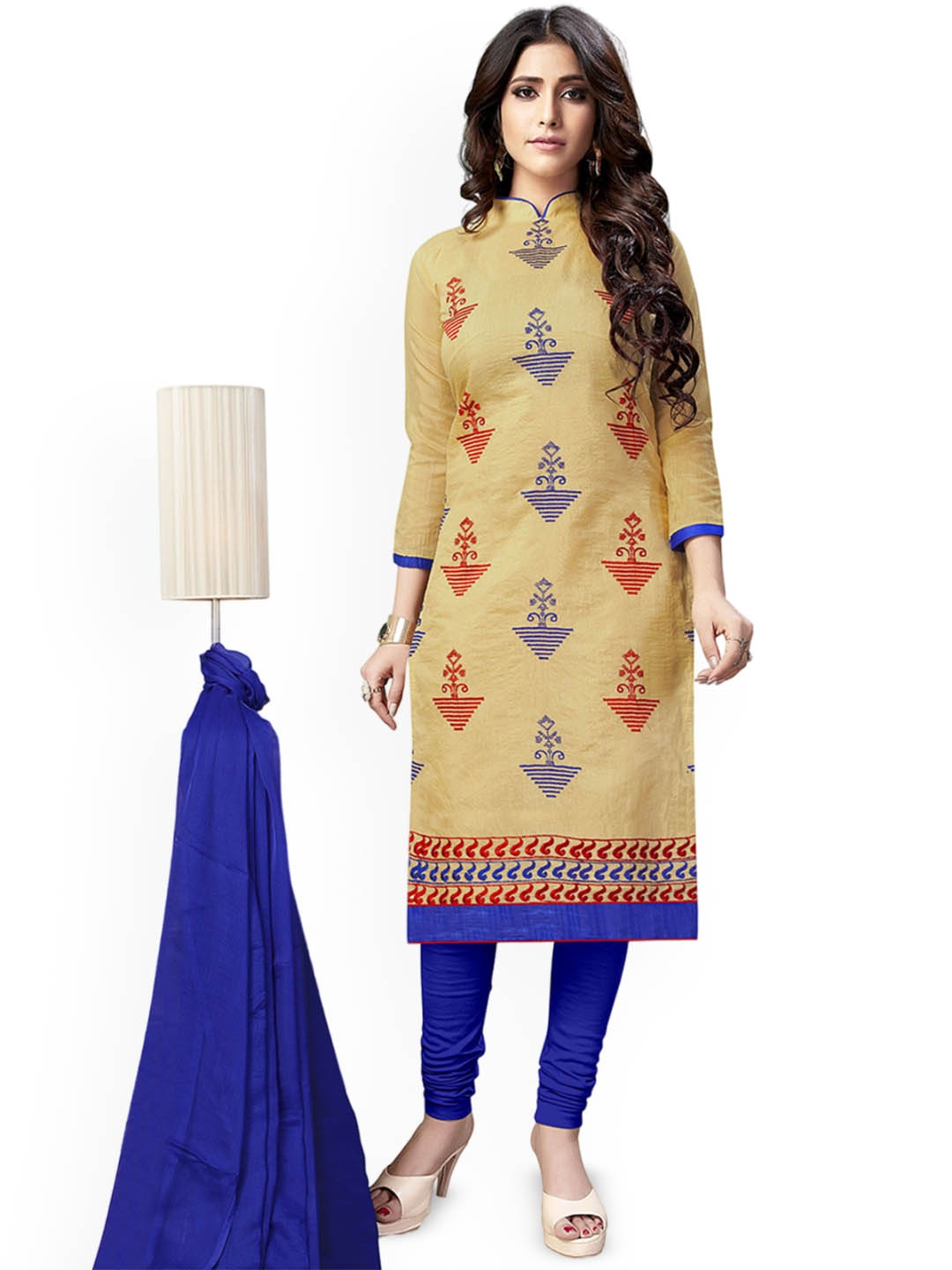

LADY SHOPI Ethnic Motifs Embroidered Chanderi Cotton Unstitched Dress Material, Yellow
