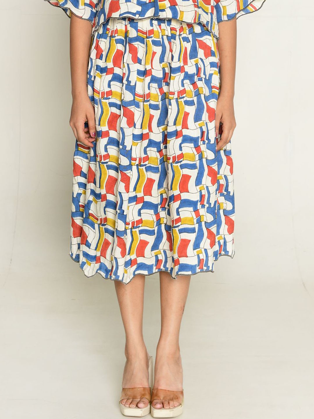 

Rias Jaipur Women ESCHER Printed Flared Knee Length Skirt, White