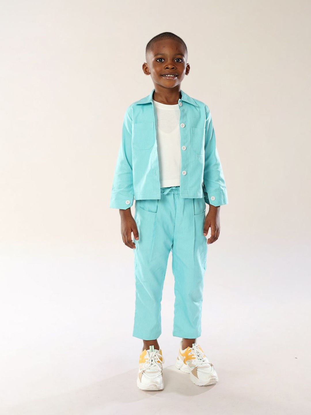 

BAESD Boys Pure Cotton Shirt with Trousers, Green