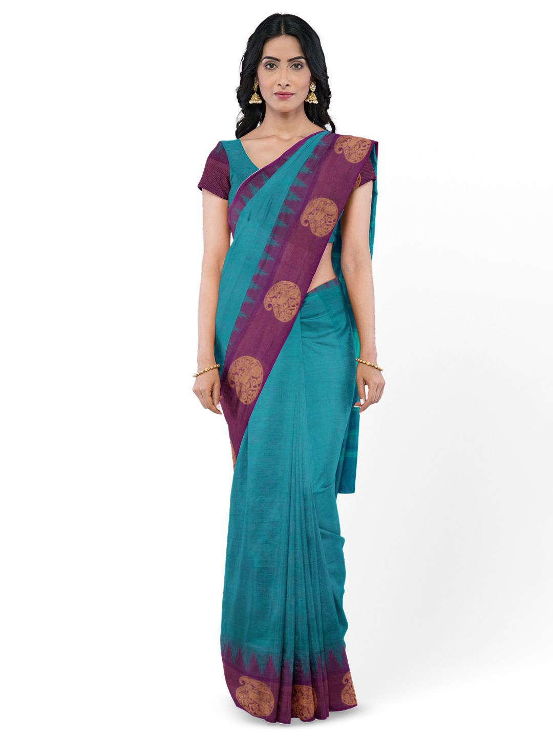 

Avishya Zari Pure Cotton Kanjeevaram Saree, Blue