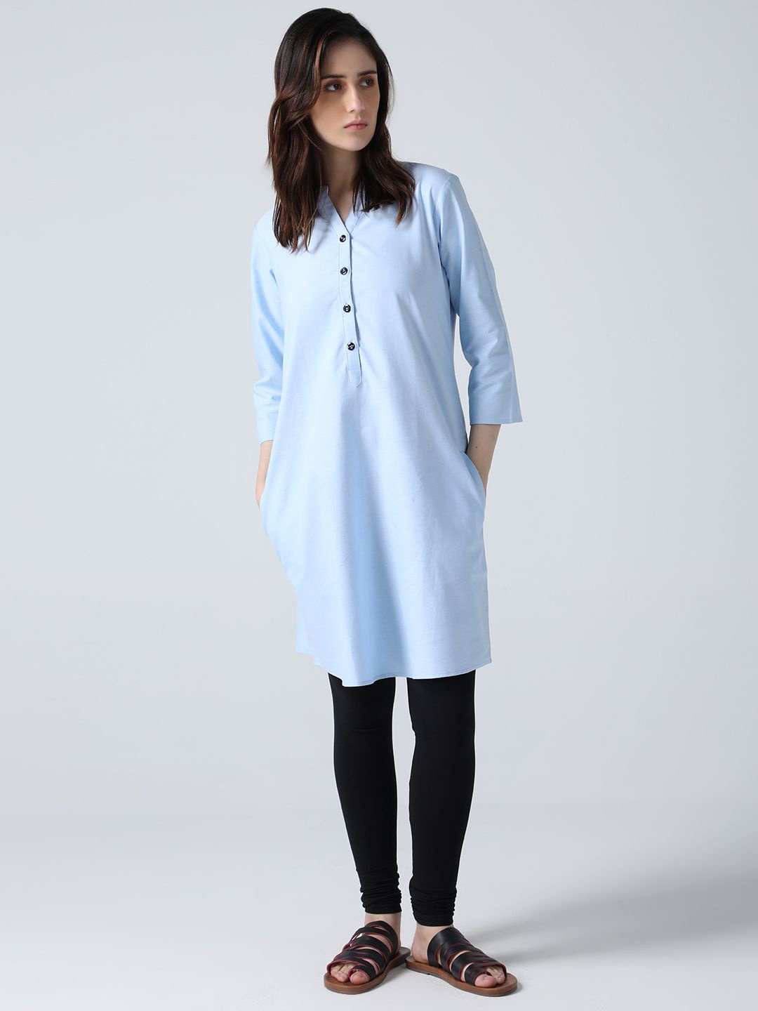 

IDK Women Cotton Above Knee A-Line Dress, Blue