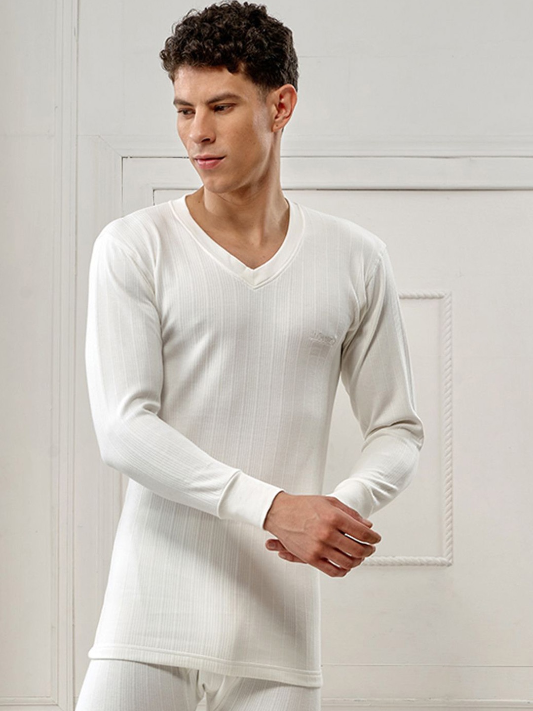 

INFERNO Men V Neck Fullslevee Thermal Vest, White