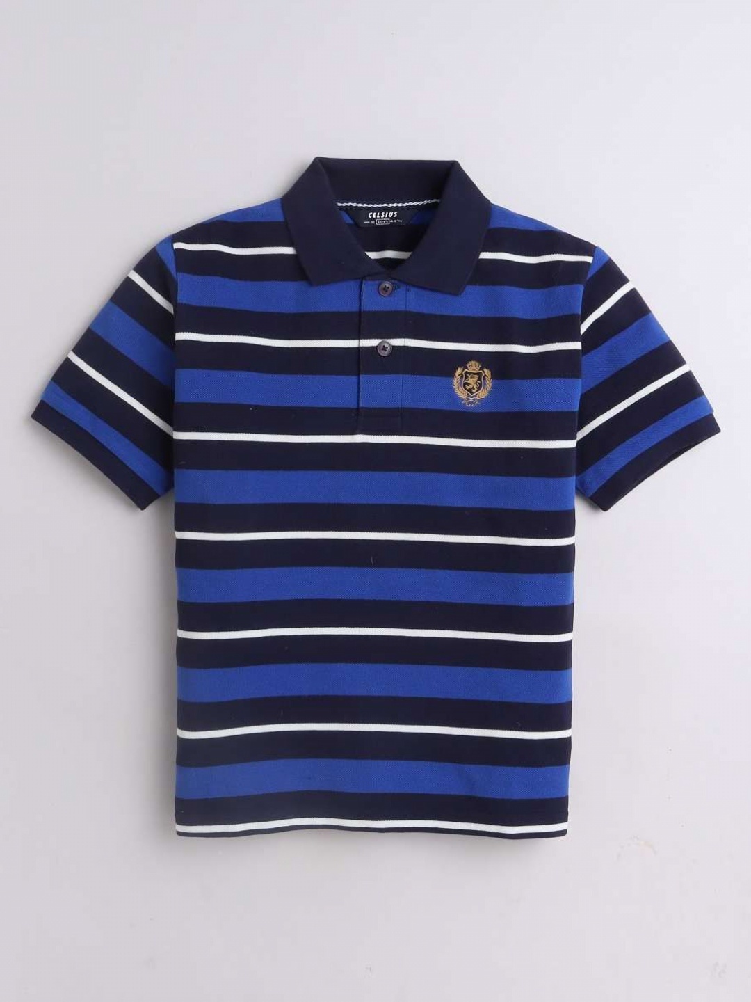 

CELSIUS Unisex Kids Striped Polo Collar Cotton T-shirt, Blue