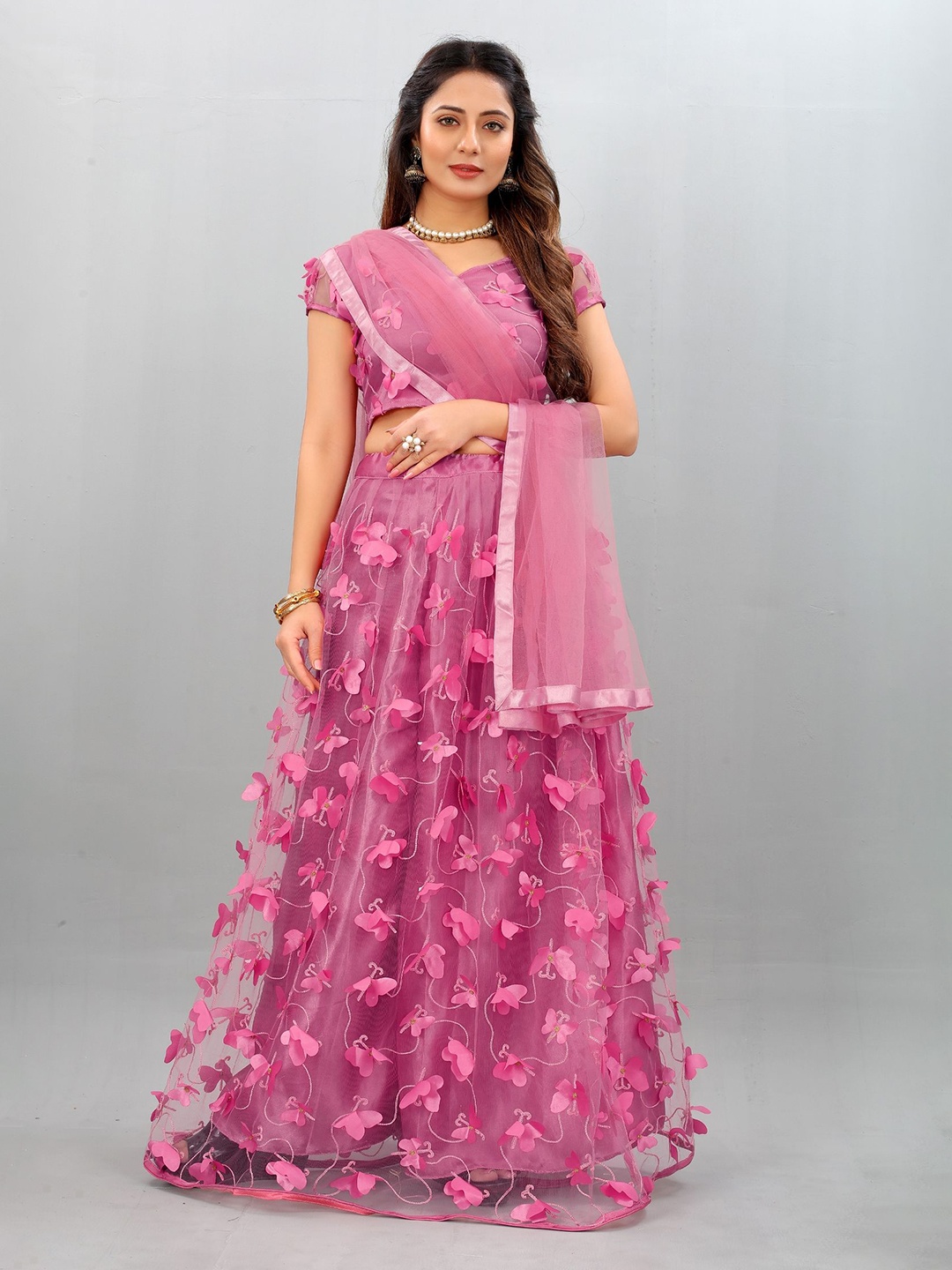 

LADY SHOPI Embroidered Semi-Stitched Lehenga & Unstitched Blouse With Dupatta, Peach