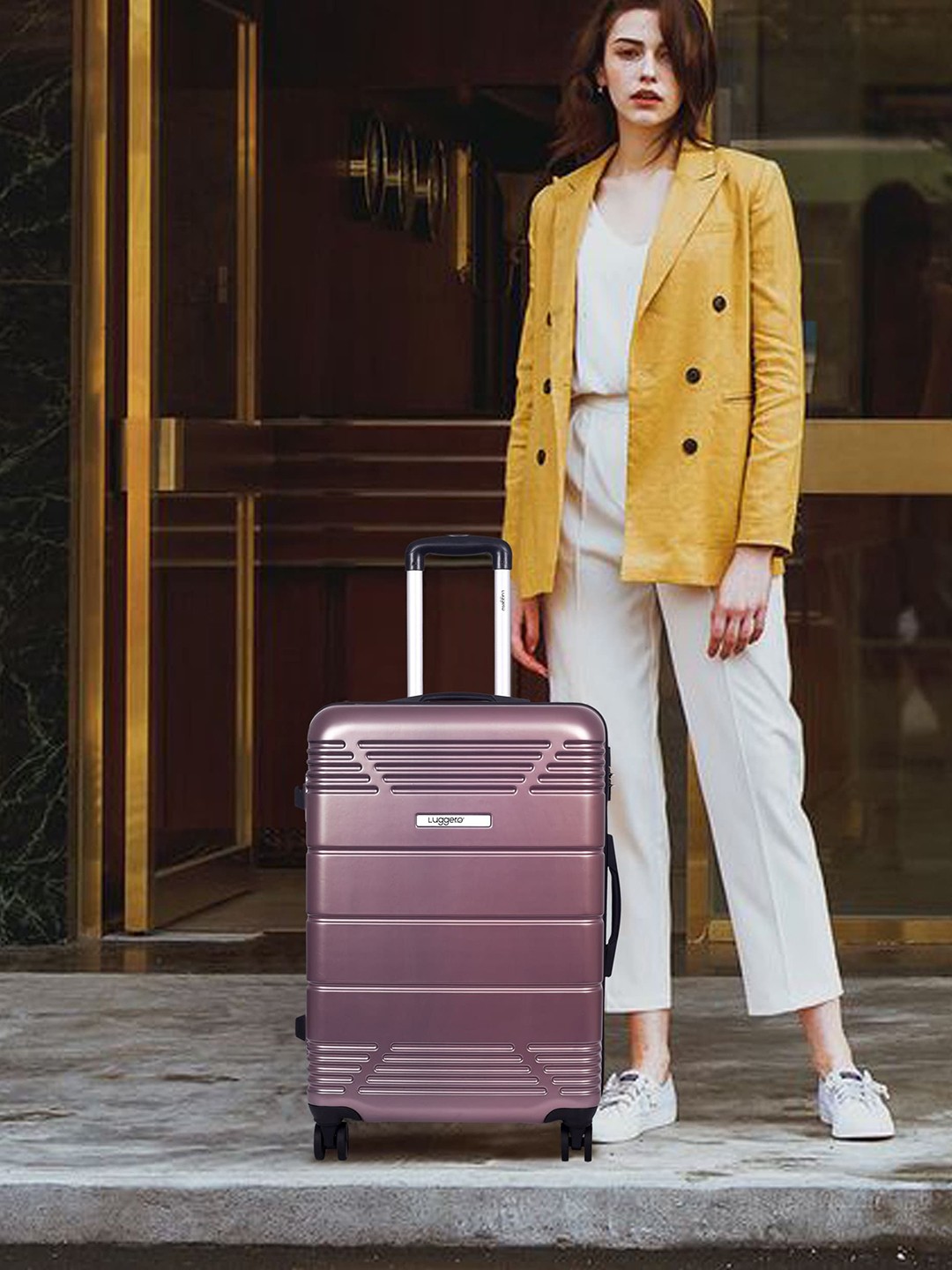 

Luggero Textured Hard Sided Large Trolley bag, Rose gold
