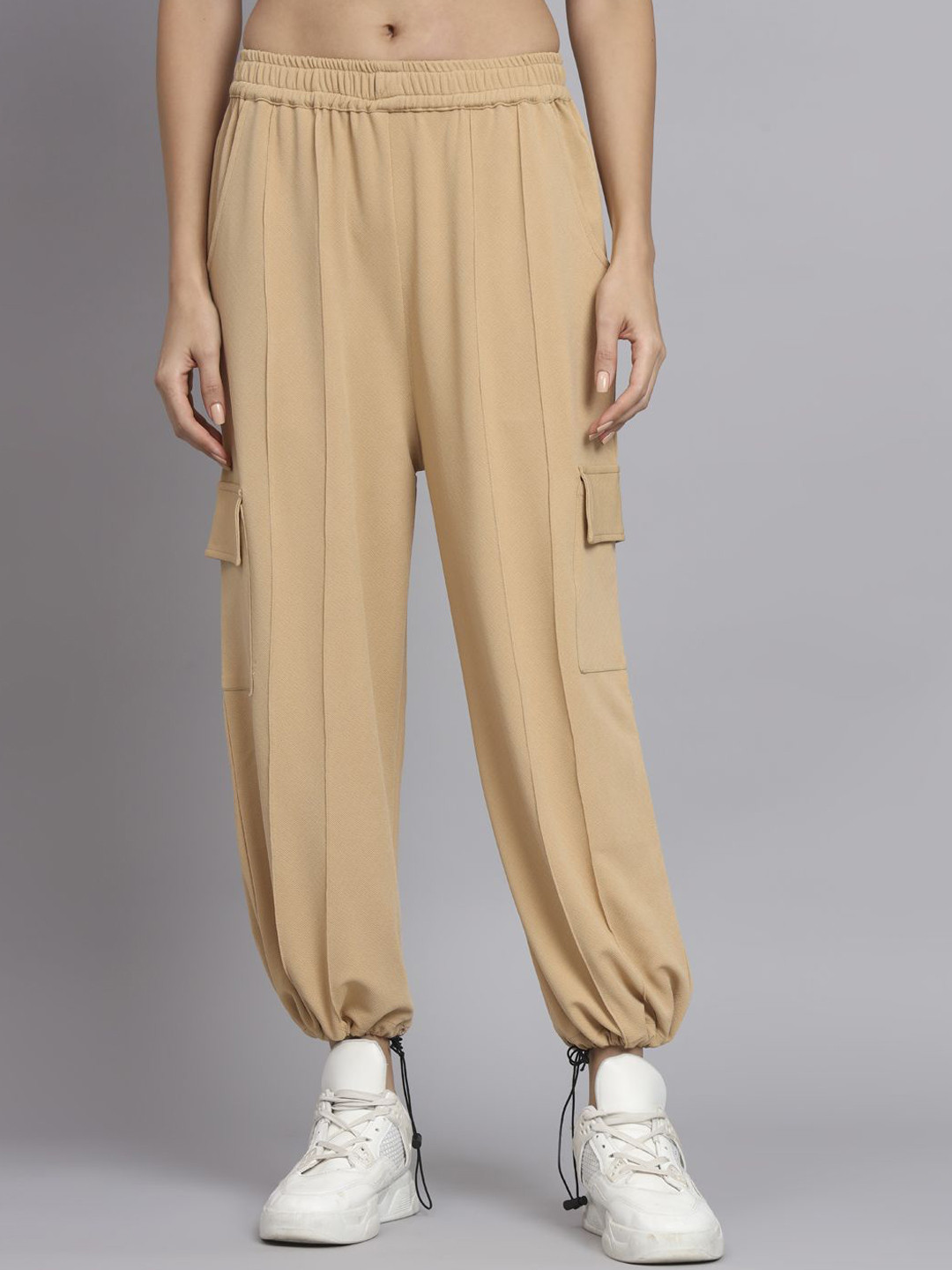 

Mast & Harbour Women Urban Non Iron Pleated Joggers Trousers, Beige
