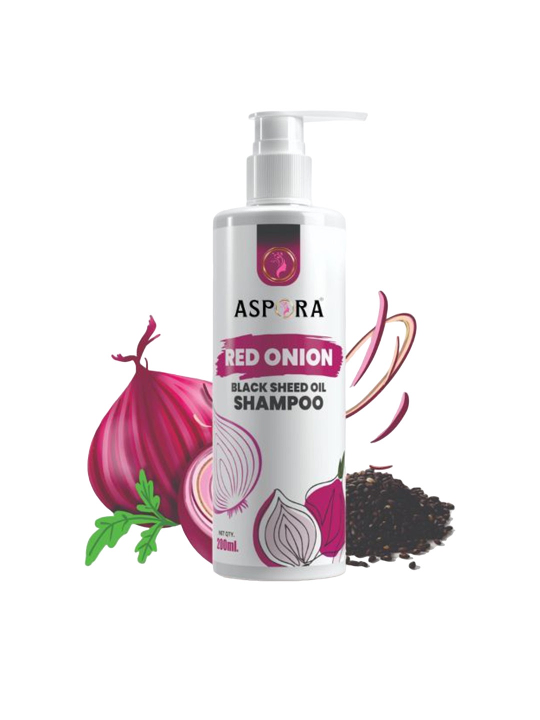 

ASPORA Red Onion Black Seed Oil Shampoo Reduce Hair Fall-200ml, Pink