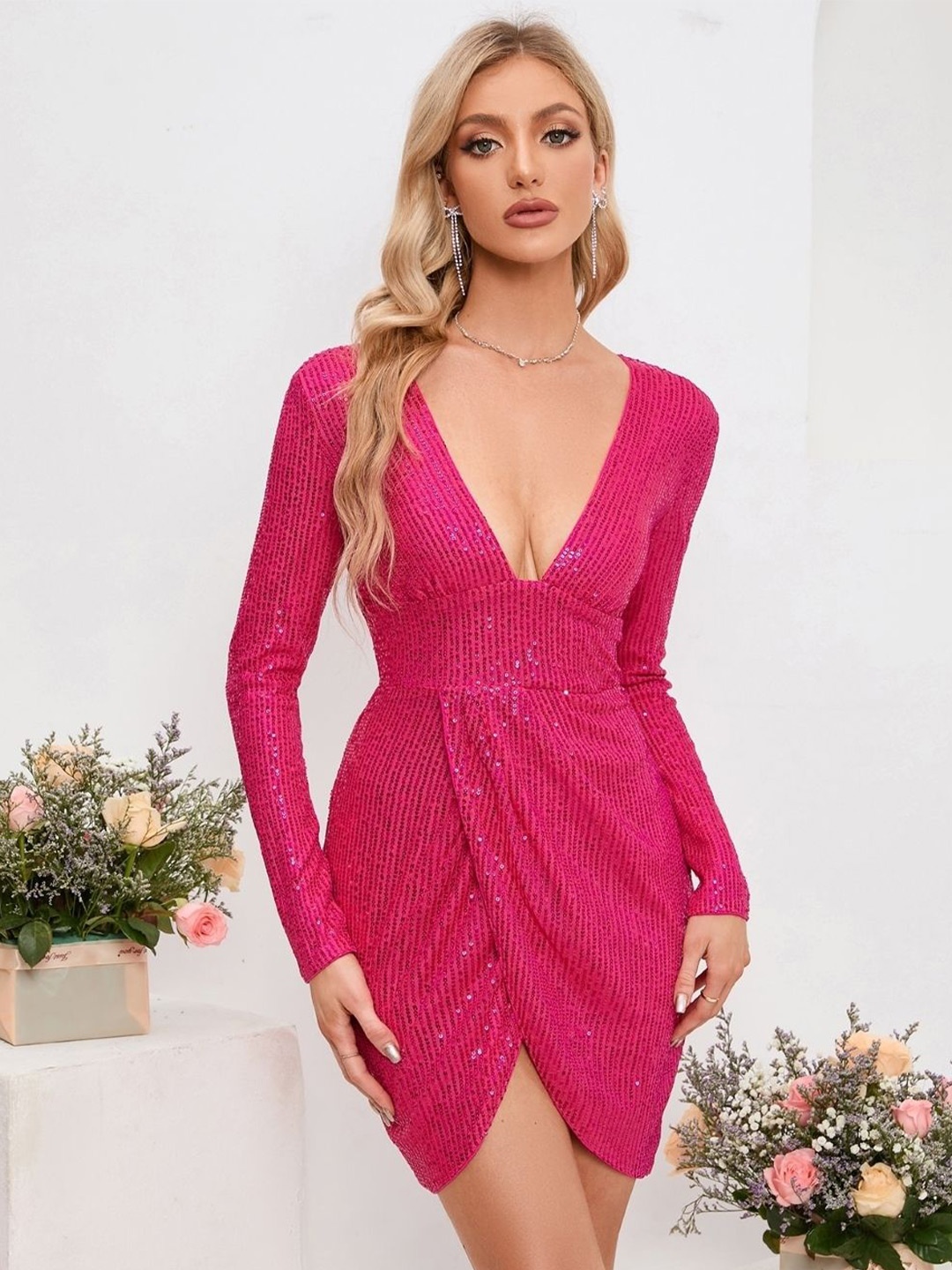 

KPOP Embellished Wrap Dress, Pink