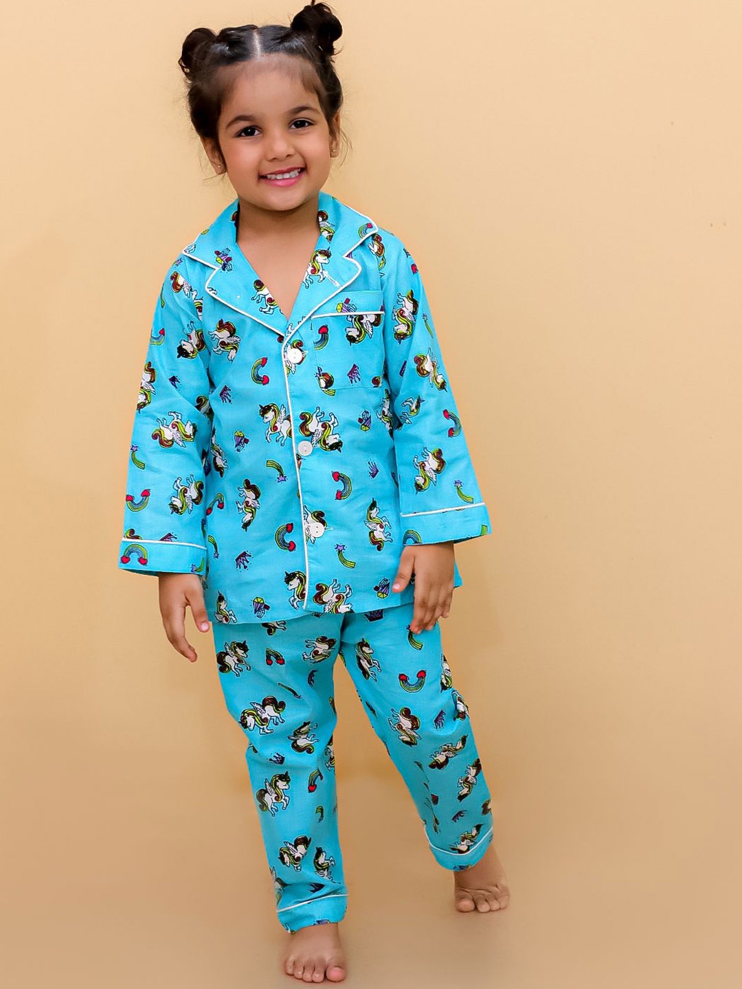 

Biglilpeople Unisex Kids Printed Pure Cotton Night suit, Blue