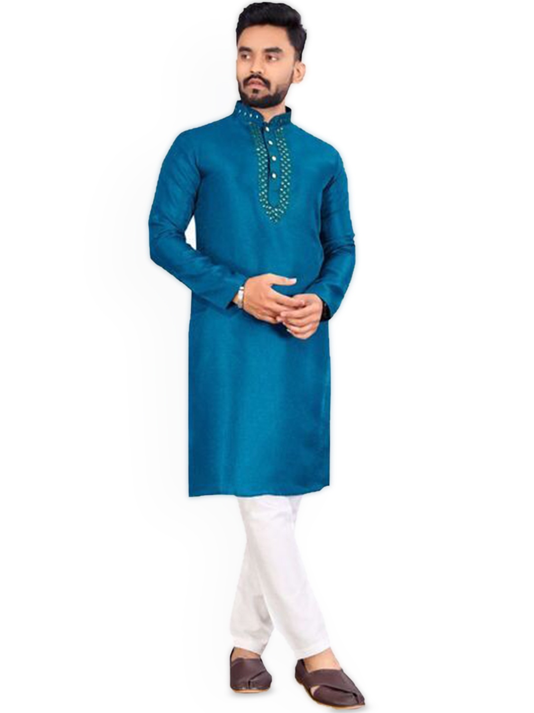 

CHARLOTTE GRACIOUS Mandarin Collar Beads and Stones Straight Kurta, Blue