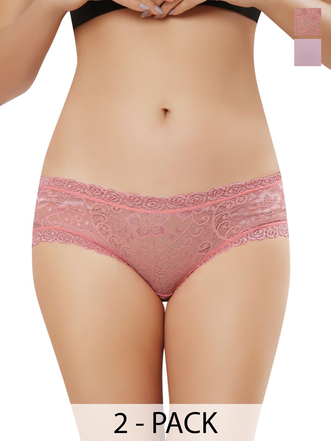 

Bella Voste Women Low-Rise Lace Bikini Briefs Pack of 2, Pink