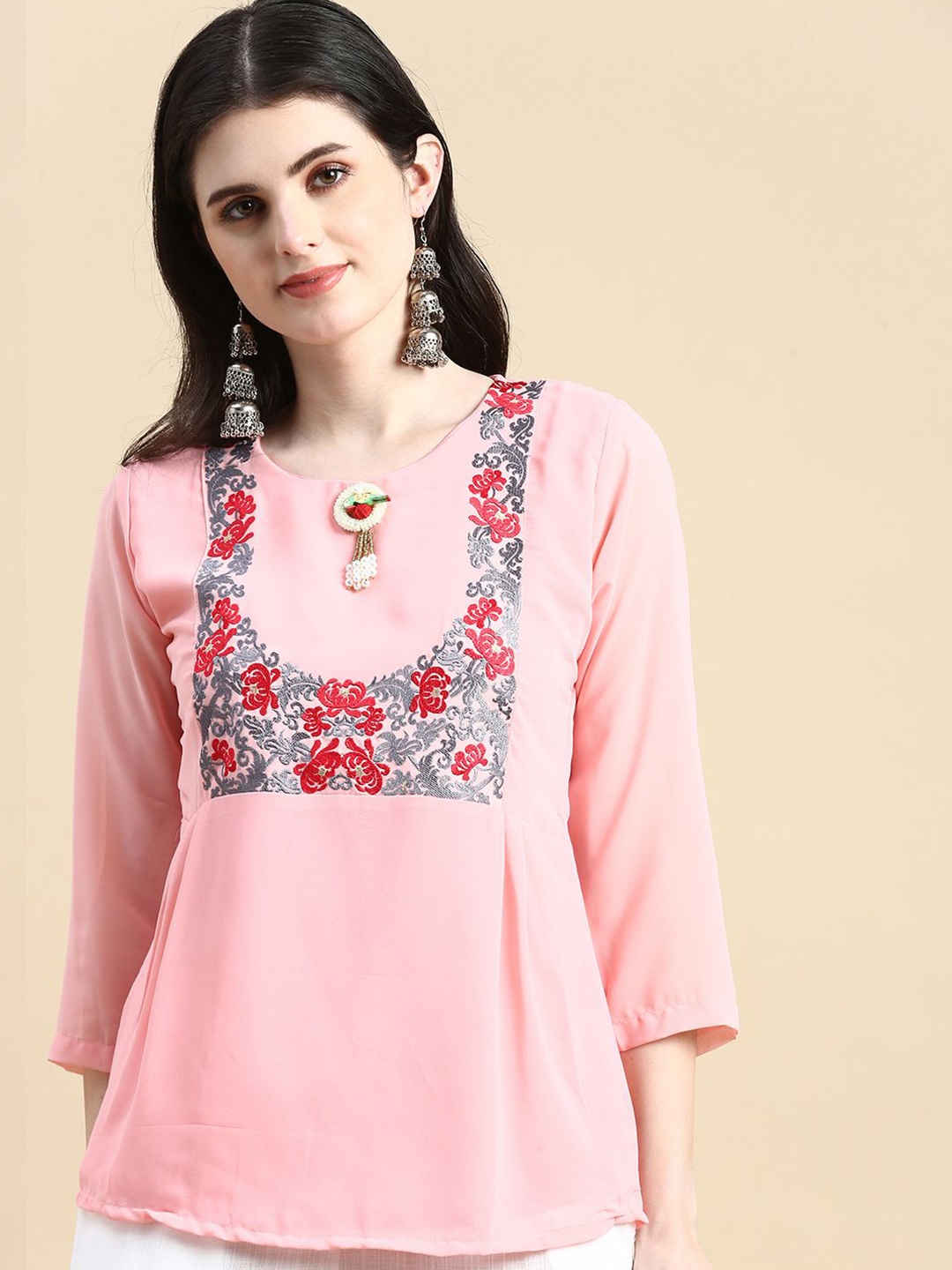 

GRANTH FASHION Women Floral Printed Round Neck Top, Pink