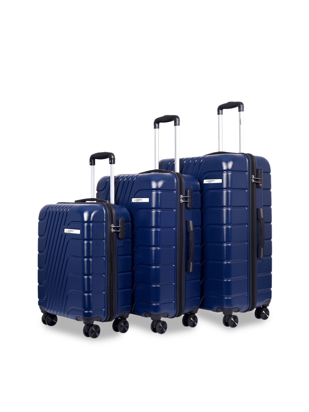 

Luggero Set Of 3 Textured Trolley Suitcase, Blue