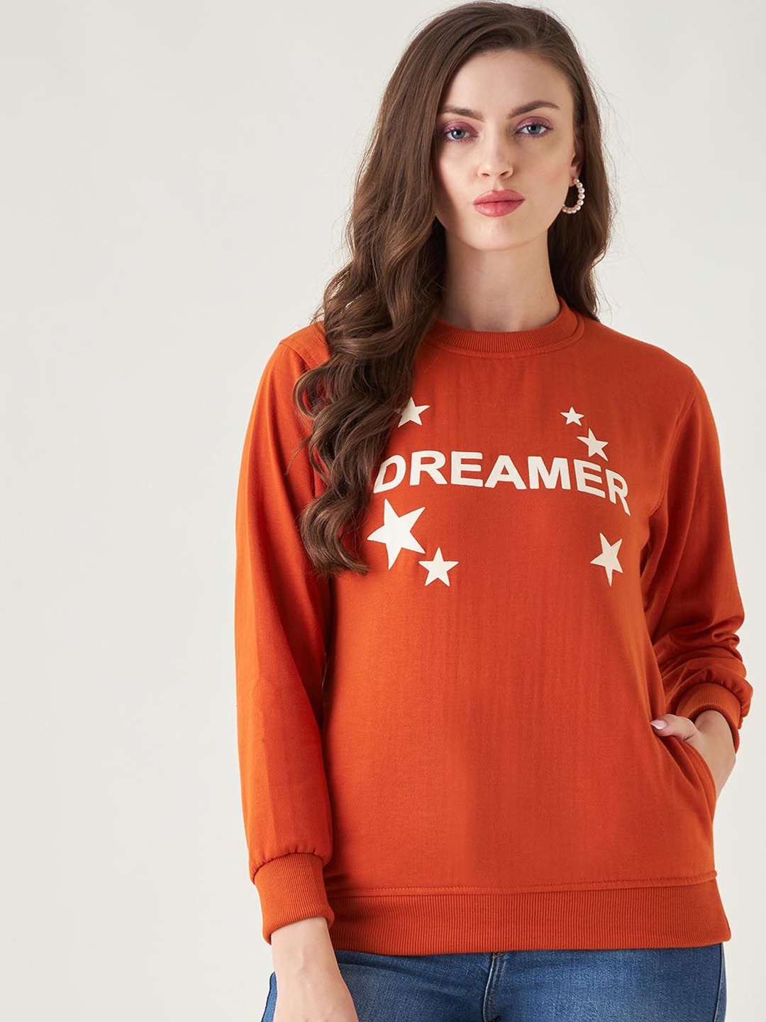 

PIVL Women Printed Sweatshirt, Rust