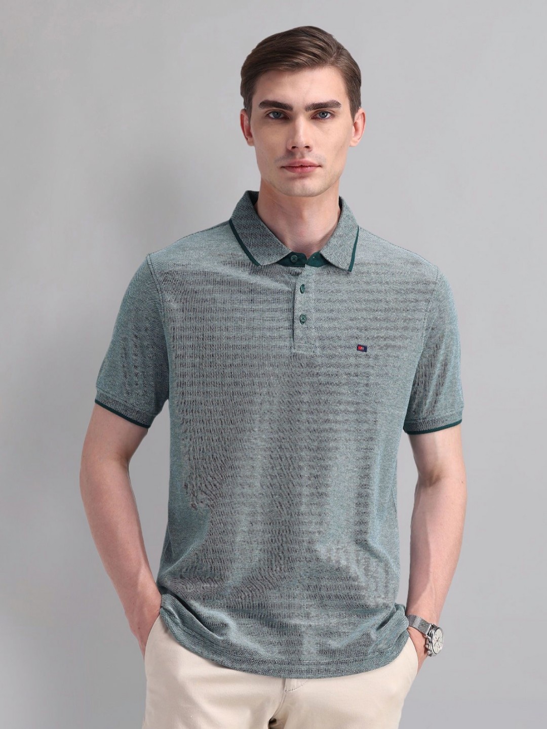 

AD By Arvind Men Solid Polo Collar Cotton Slim Fit T-shirt, Green