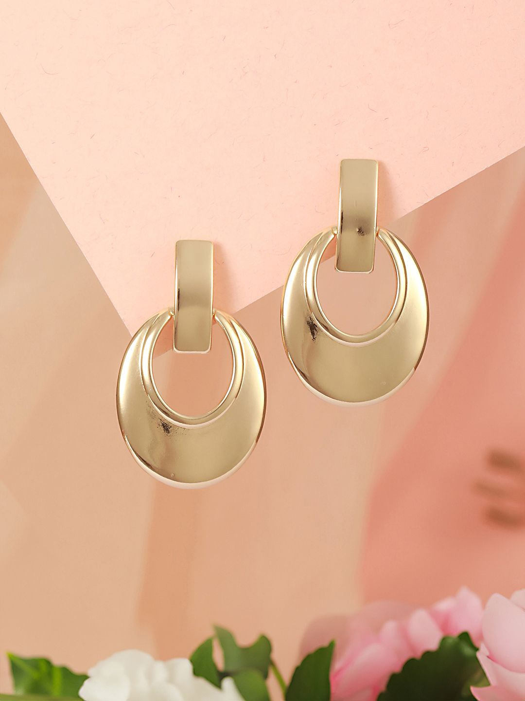 

SARAF TRENDZ Stainless Steel Classic Statement Elliptical Drop Earrings, Gold