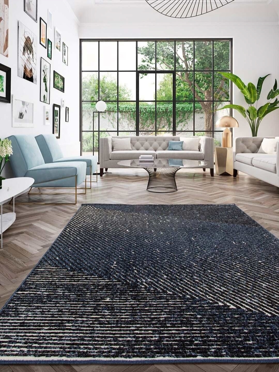 

DDecor Blue Geometric Anti-Skid Polyester Carpet