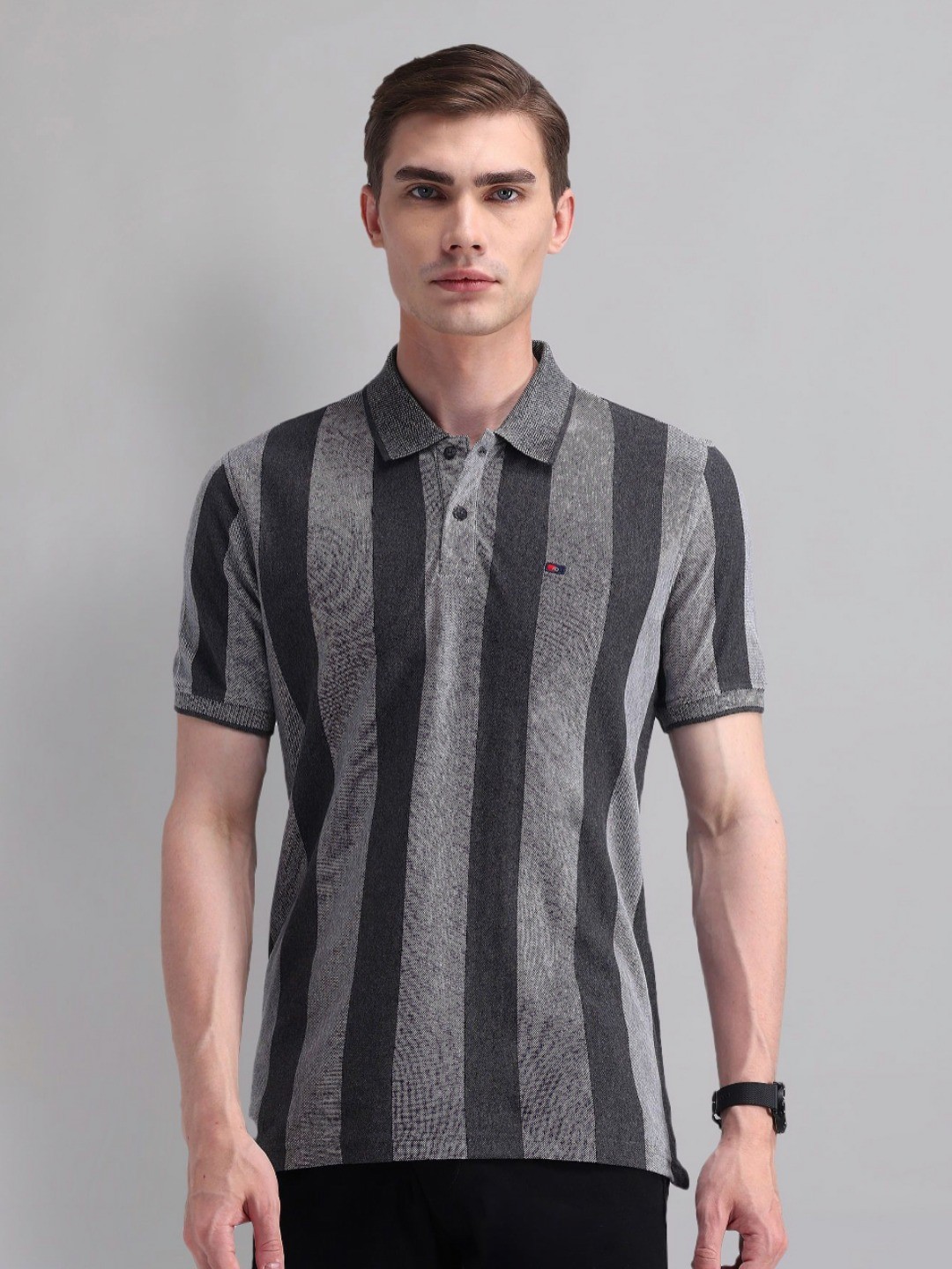 

AD By Arvind Men Striped Polo Collar Cotton Slim Fit T-shirt, Grey