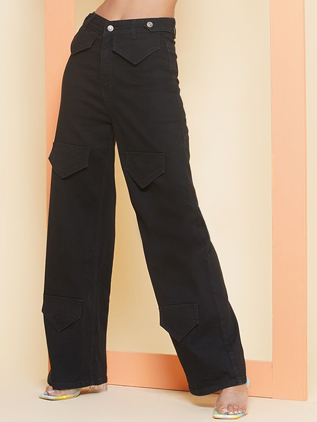 

BAESD Women Wide Leg Clean Look High-Rise Jeans, Black