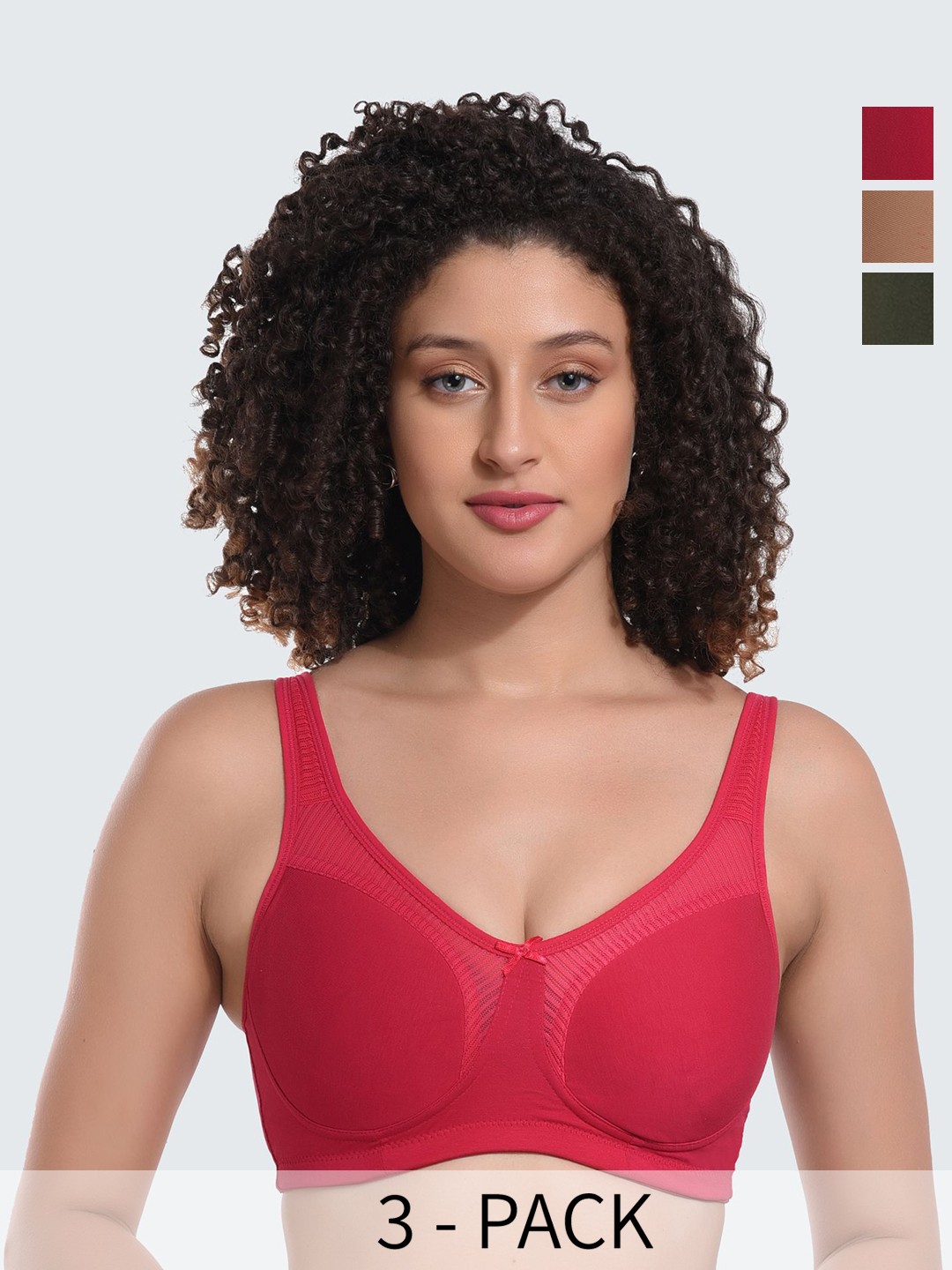 

DressBerry Pack of 3 Non Padded Non Wired Medium Coverage T-Shirt Bra, Brown
