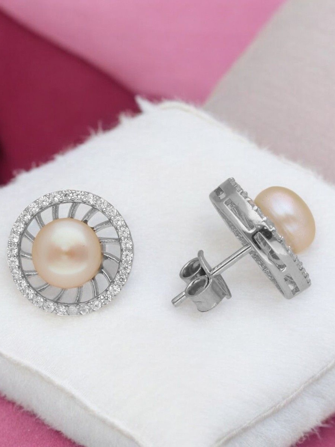

Sri Jagdamba Pearls Dealer Circular 925 Silver Silver-Plated Studs, Pink