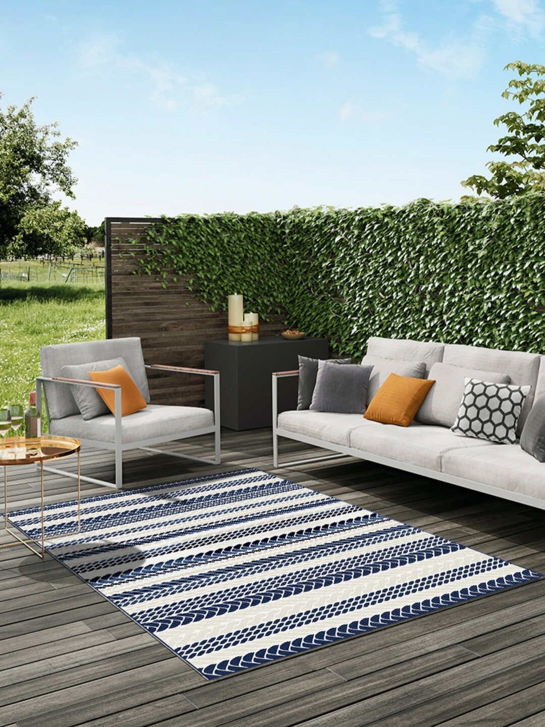 

DDecor Blue Striped Anti-Skid Polypropylene Carpet
