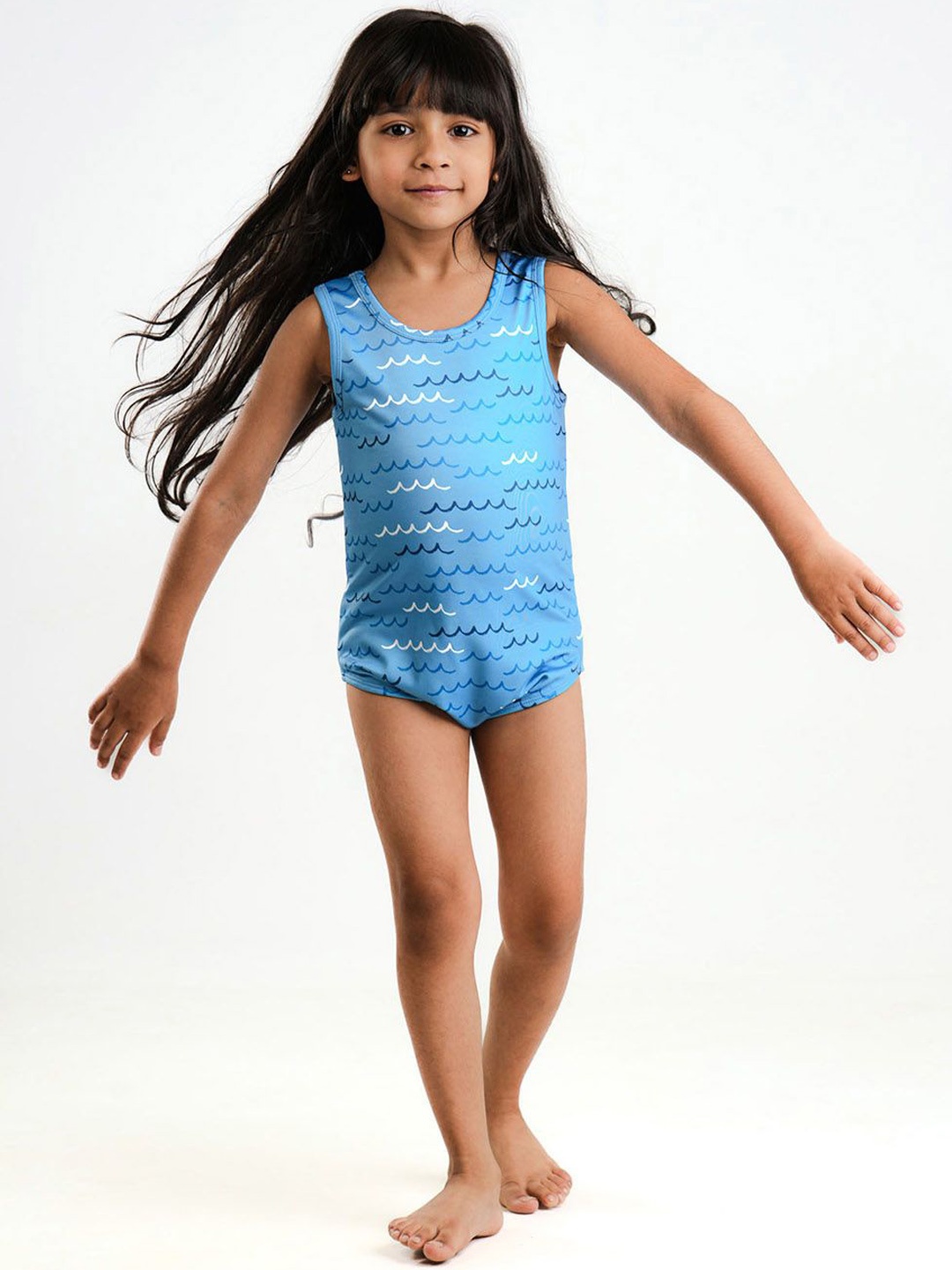 

Somersault Girls Abstract Printed Swim Bodysuit, Blue