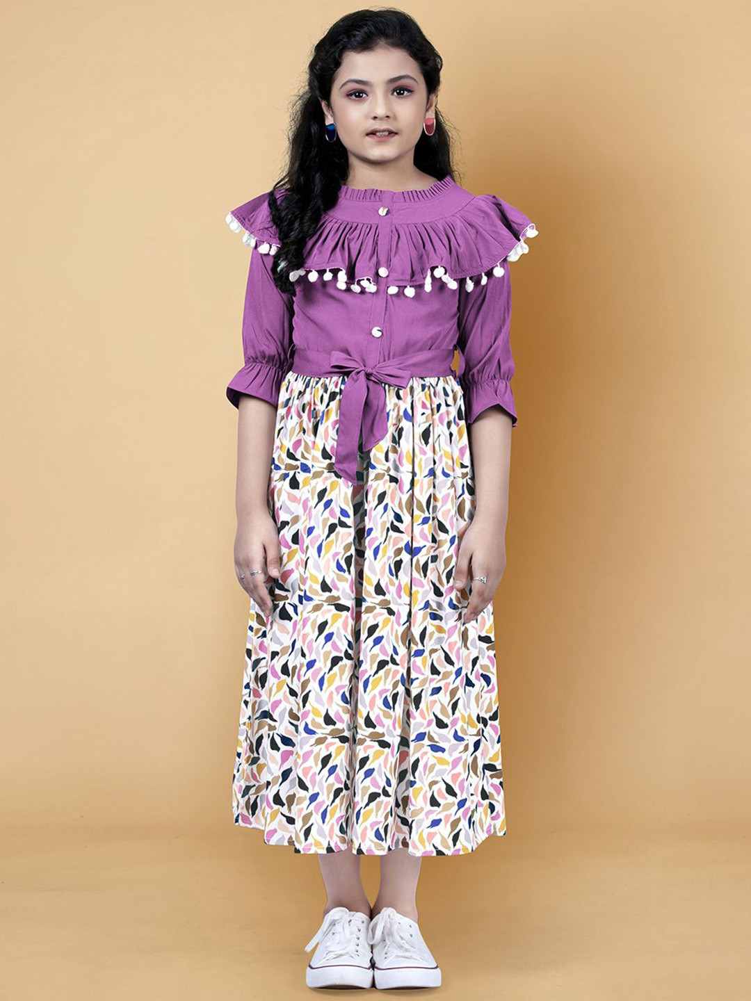 

BAESD Embellished Print Crepe Fit & Flare Midi Dress, Purple