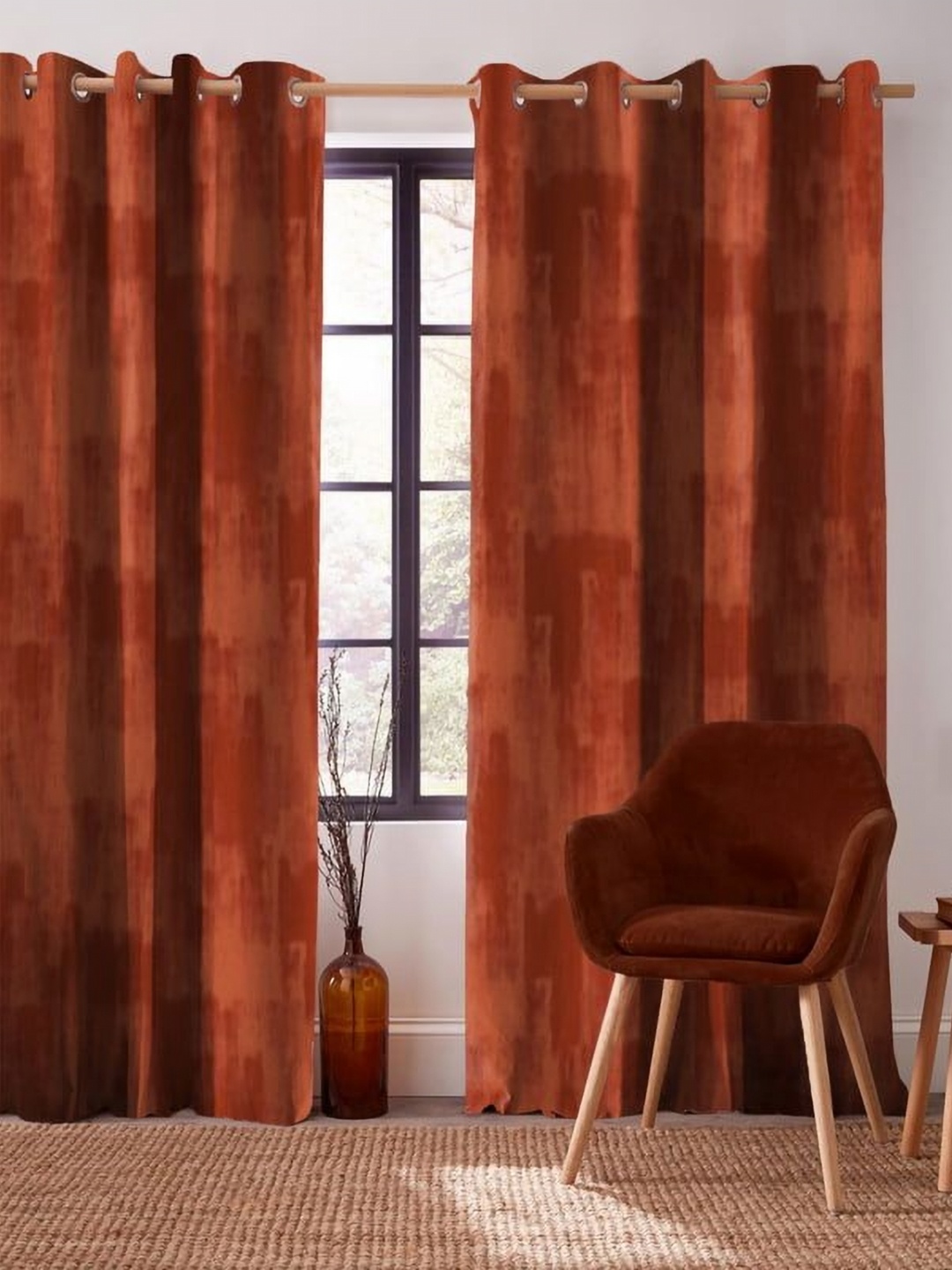 

CASABLEU Red & Orange Colored2 Pieces Abstract Printed Black Out Long Door Curtains