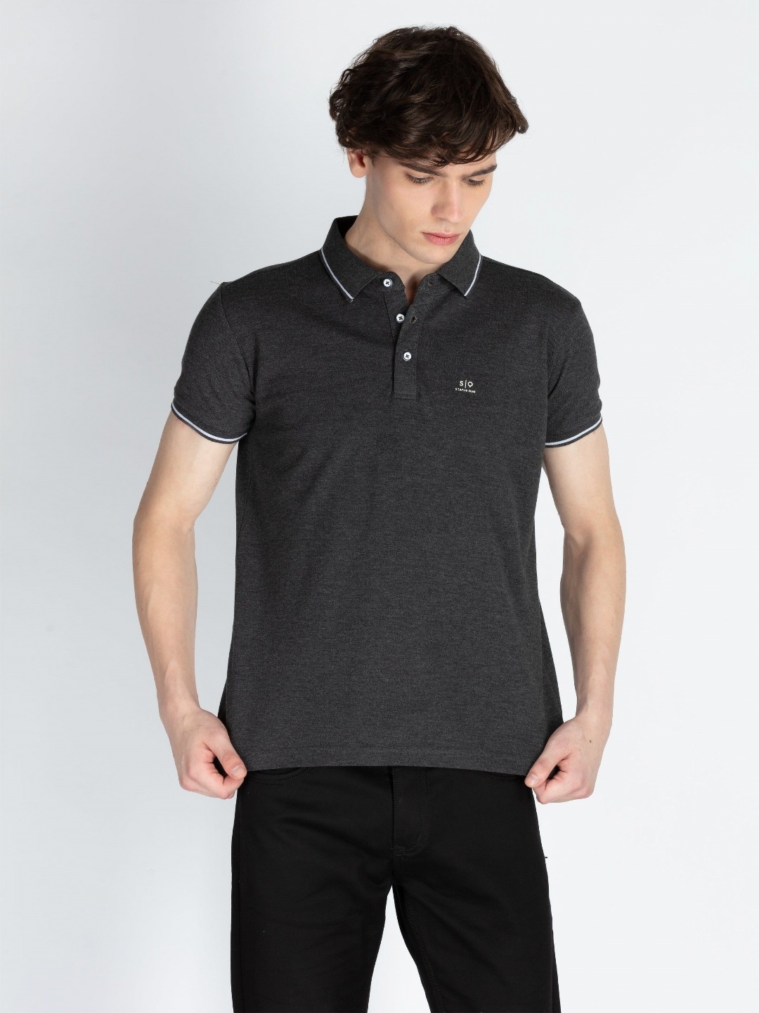 

Status Quo Men Solid Polo Collar Cotton Slim Fit T-shirt, Grey